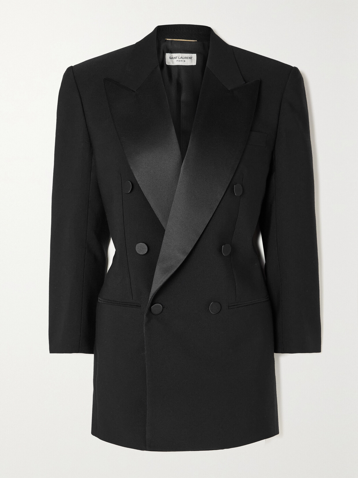 SAINT LAURENT Double-breasted Satin-trimmed Wool-twill Blazer - Black