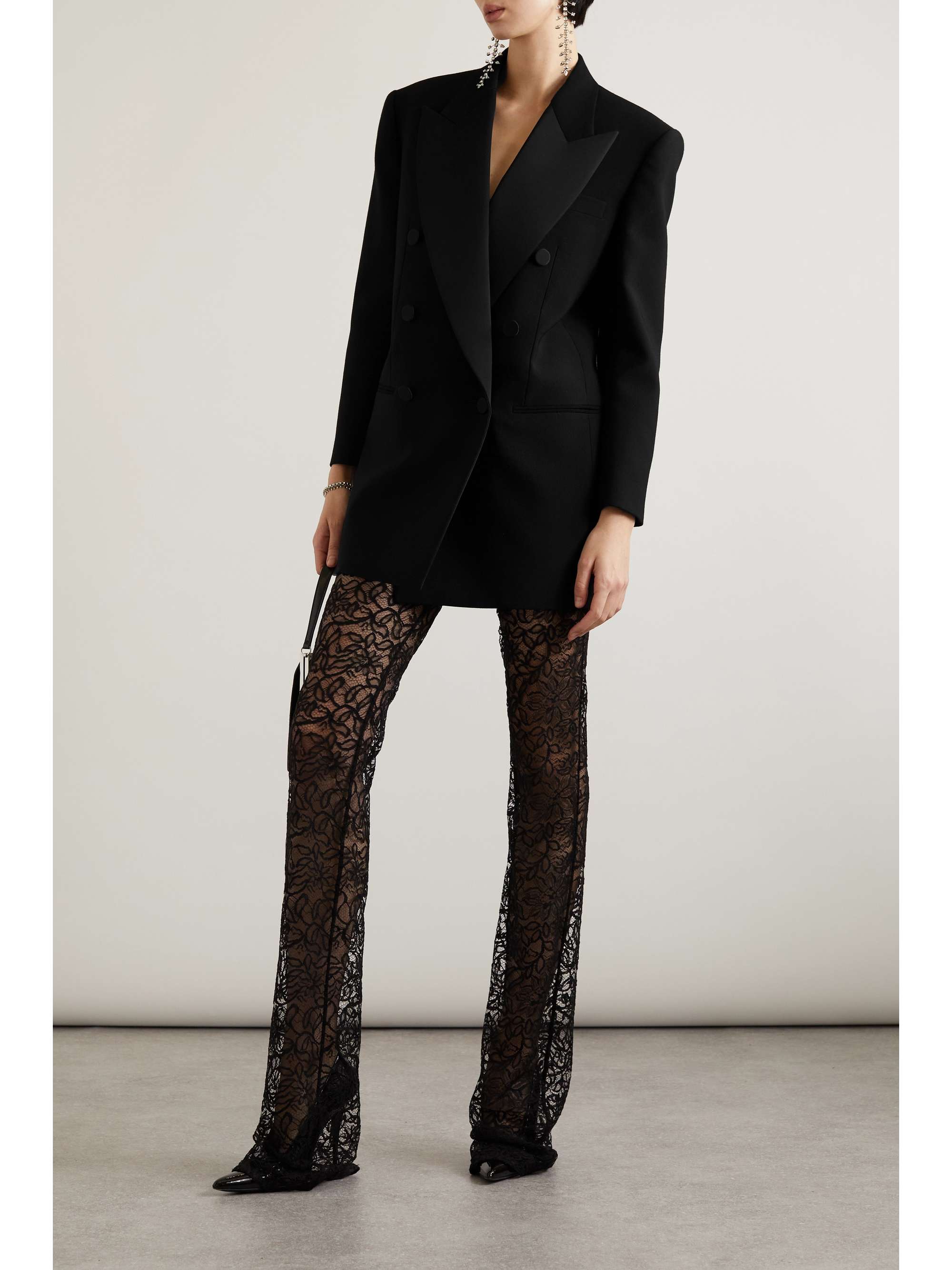 SAINT LAURENT Double-breasted satin-trimmed wool-twill blazer | NET-A ...