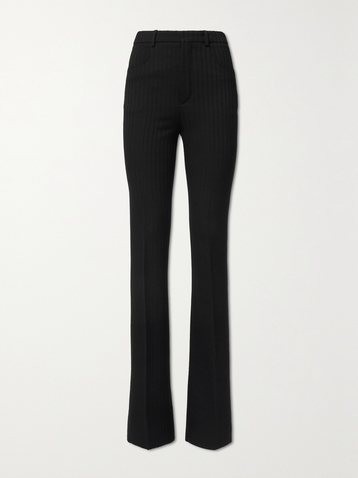 SAINT LAURENT Pinstriped Wool Flared Pants - Black
