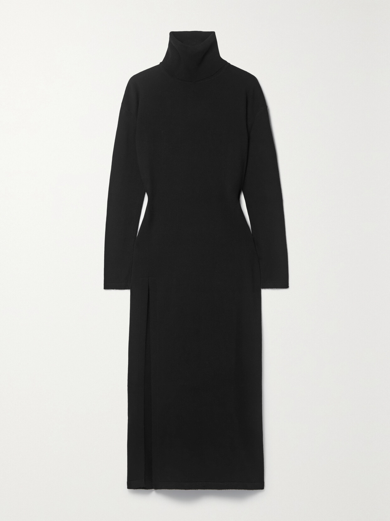 Saint Laurent Cutout Wool Turtleneck Maxi Dress In Black