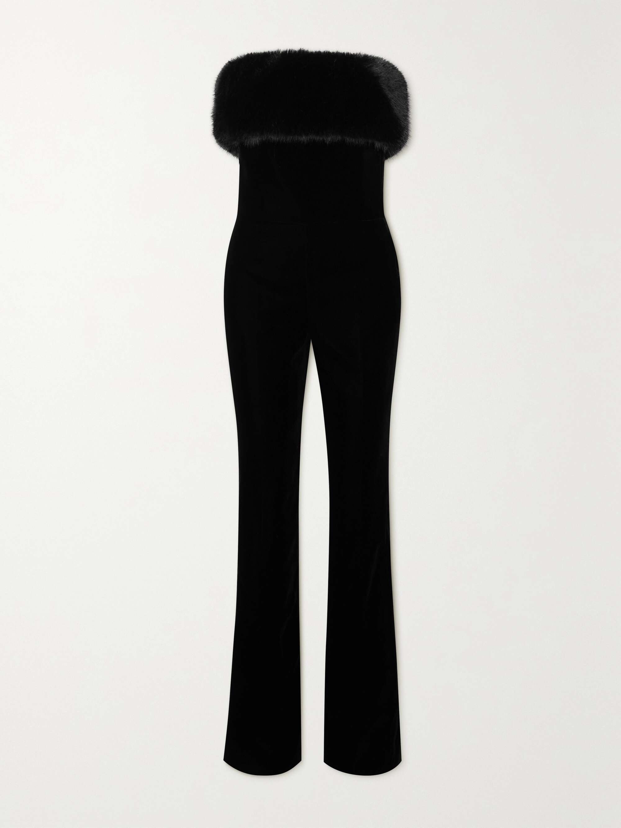 SAINT LAURENT Faux fur-trimmed velvet bandeau jumpsuit | NET-A-PORTER