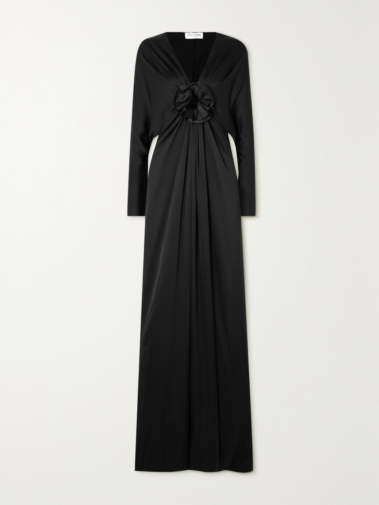 SAINT LAURENT - Embellished Draped Silk-satin Gown - Black