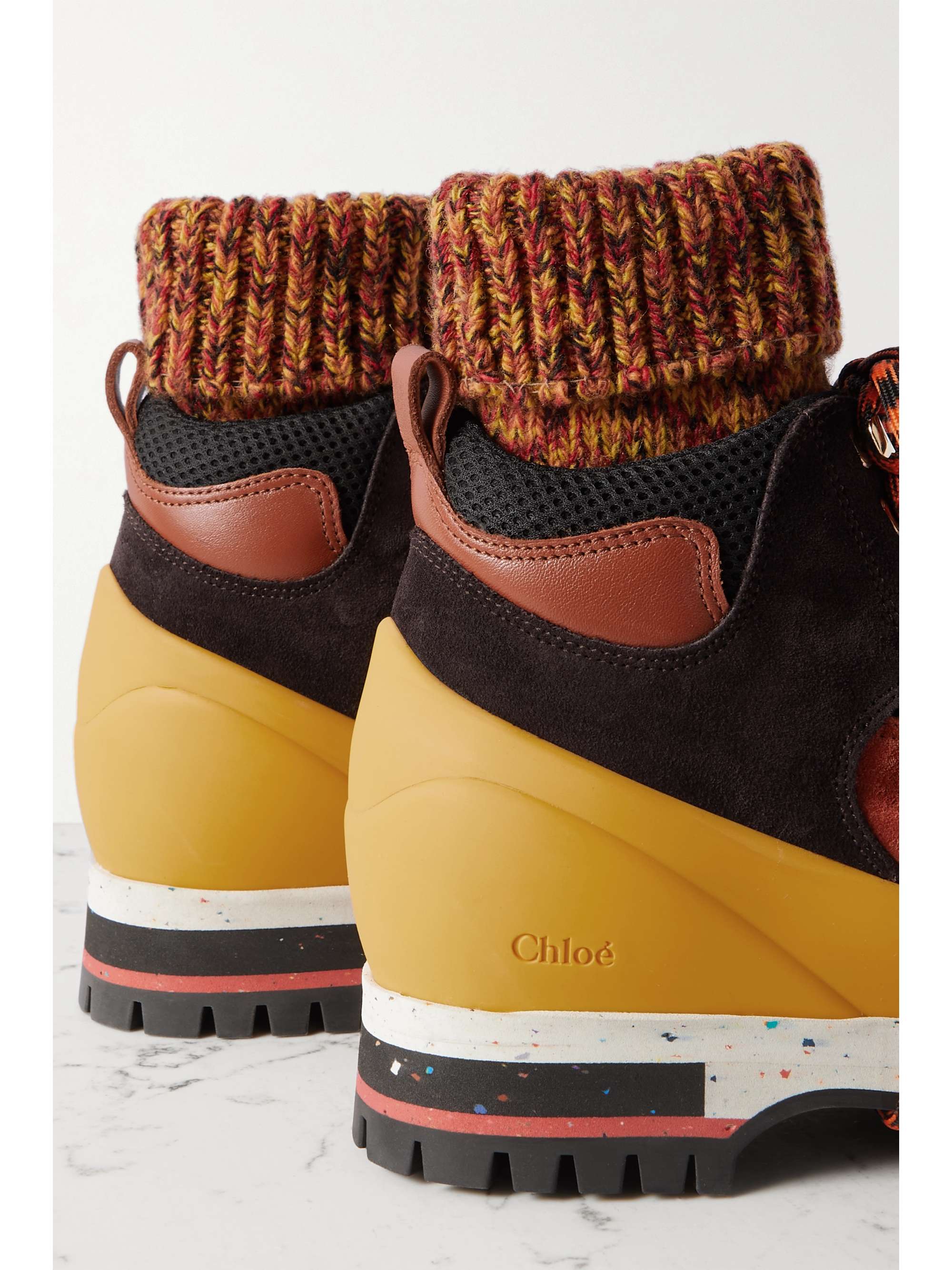 Nikie leather-trimmed suede, ribbed-knit, rubber and mesh ankle boots