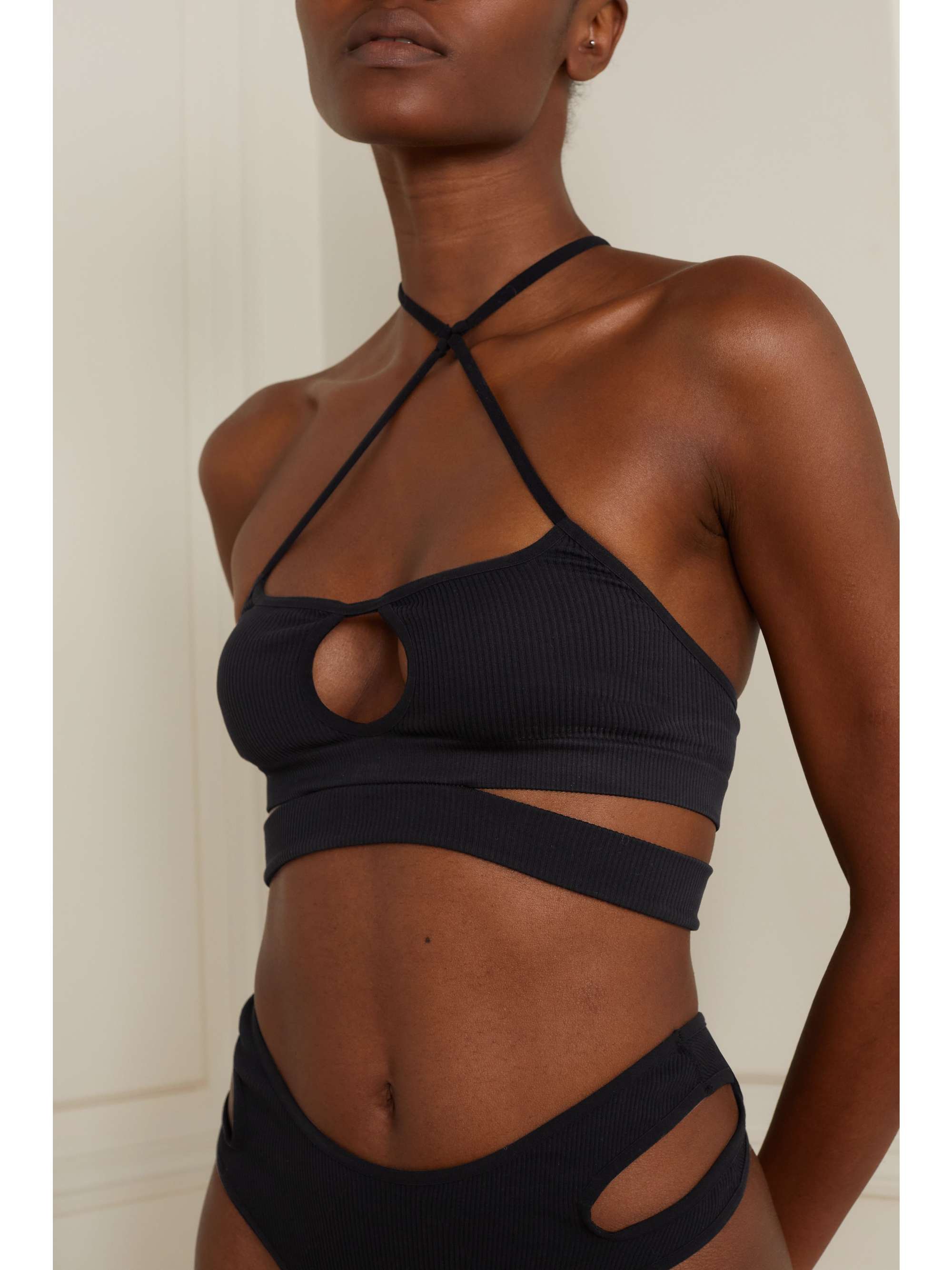 ANDREĀDAMO Cutout ribbed stretch-jersey bra