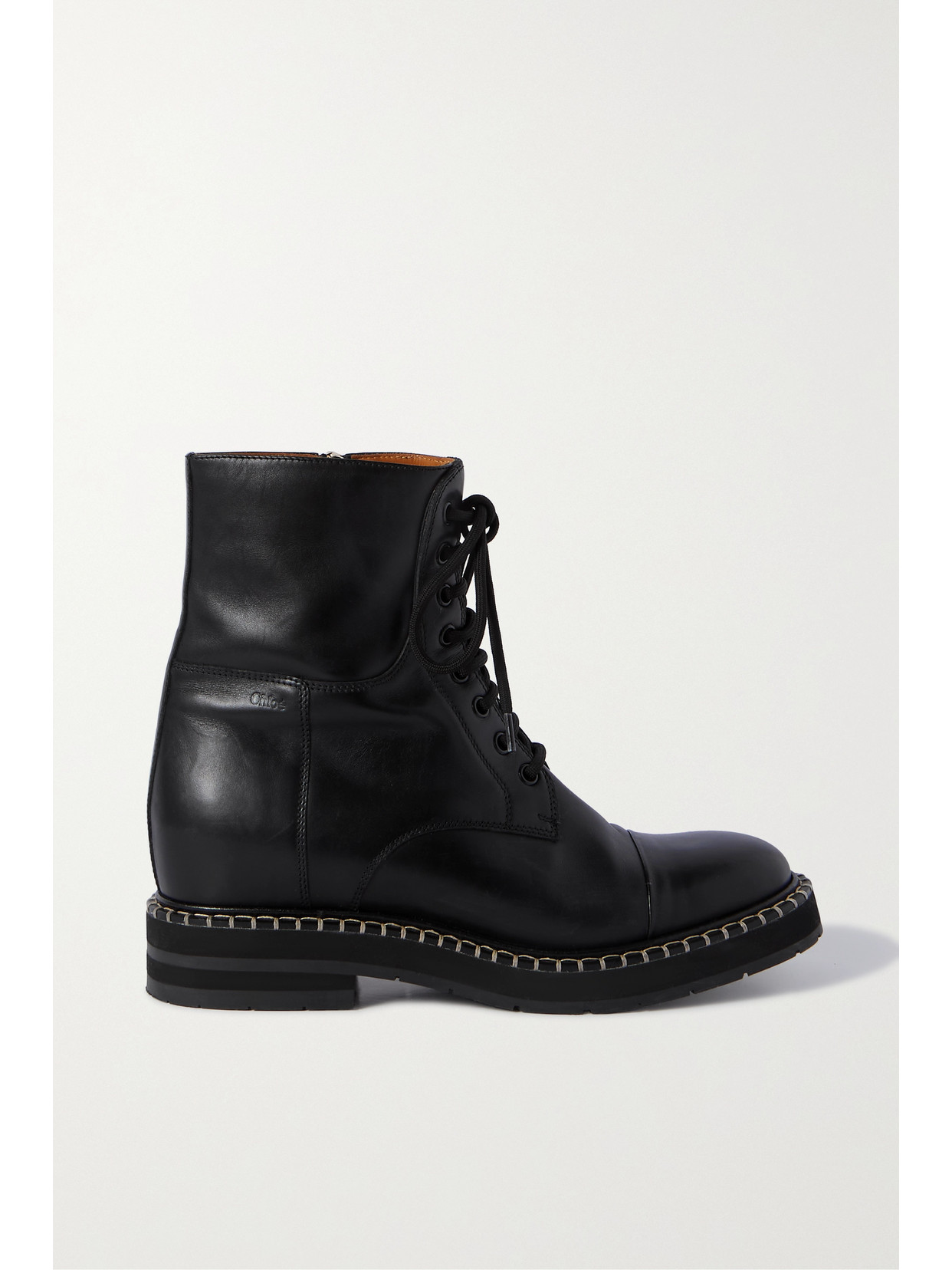 Chloé Noua Blanket-stitched Leather Ankle Boots In Black