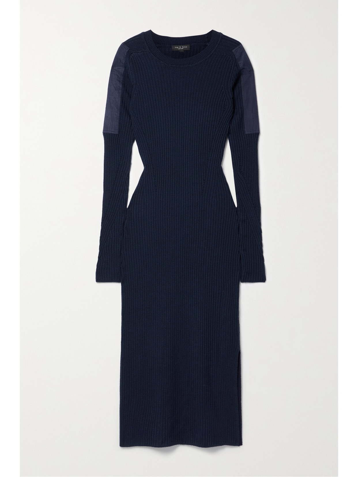 RAG & BONE NIKOLE SHELL-PANELED RIBBED WOOL MIDI DRESS