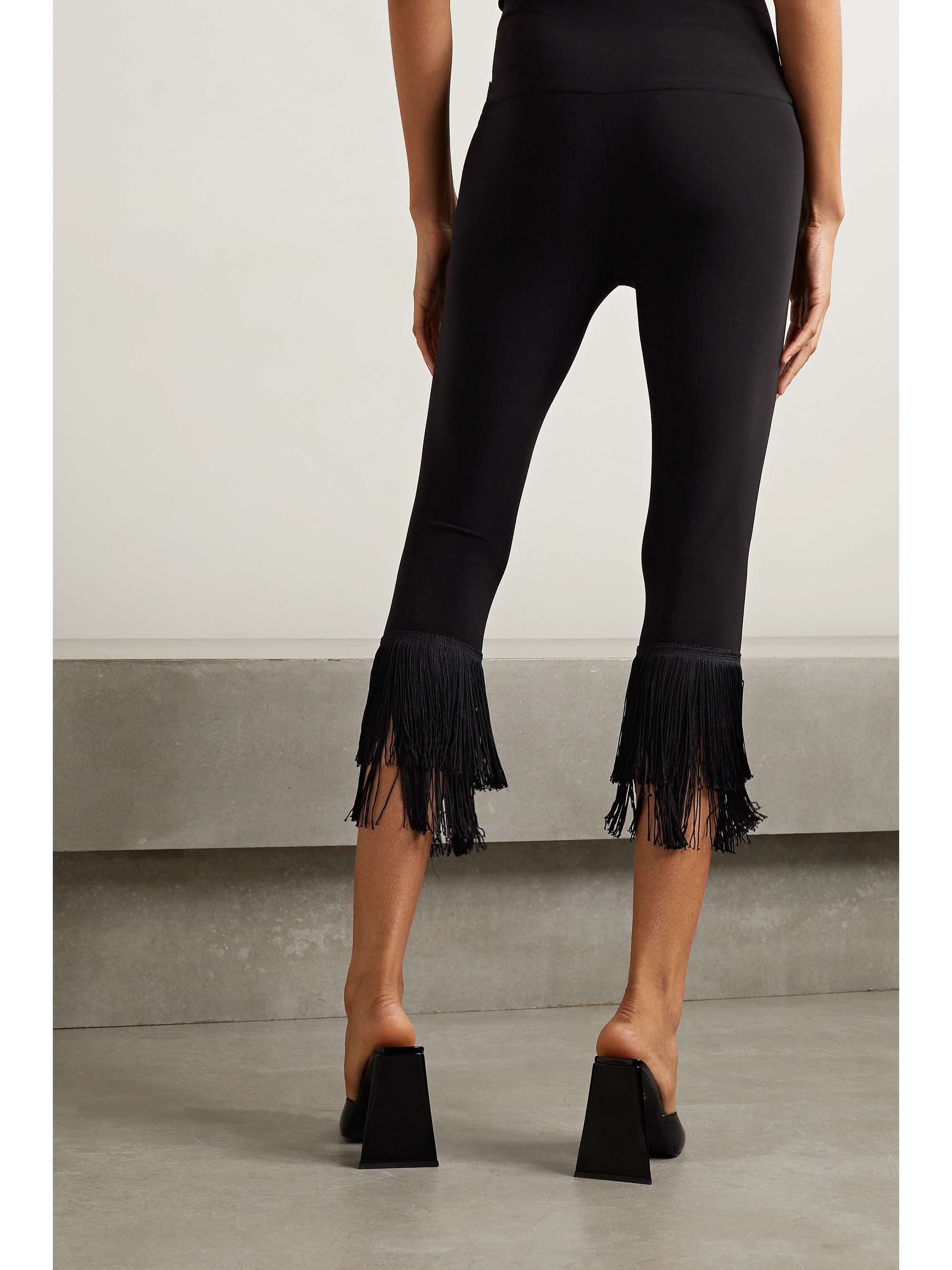 NORMA KAMALI Cropped fringed stretch-jersey leggings