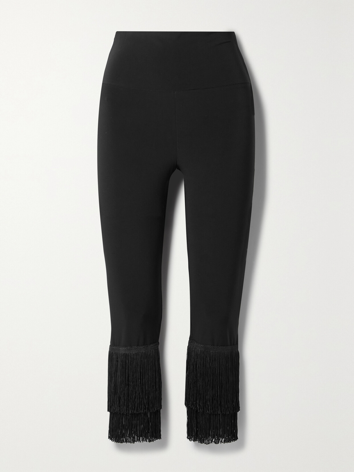 NORMA KAMALI CROPPED FRINGED STRETCH-JERSEY LEGGINGS