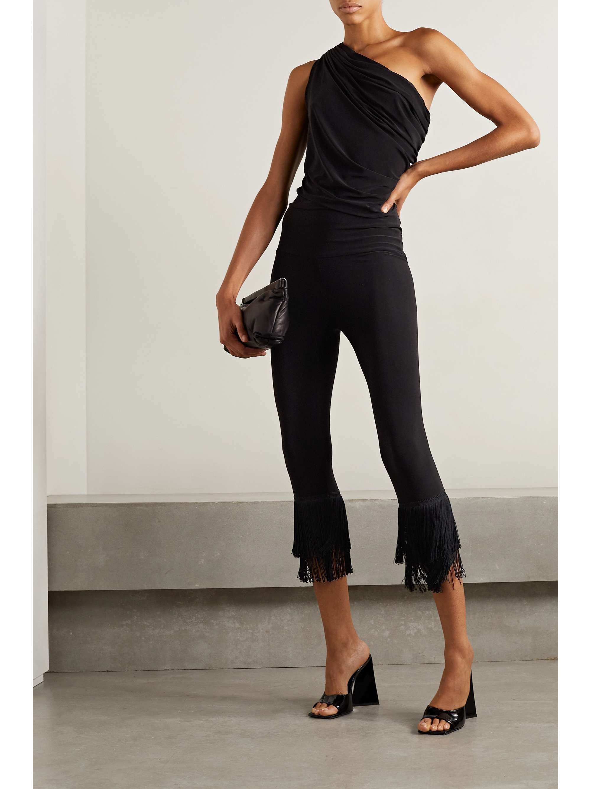 NORMA KAMALI Cropped fringed stretch-jersey leggings