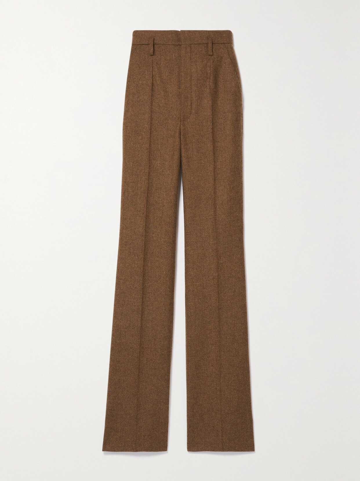 SAINT LAURENT Pleated Wool Flared Pants - Brown