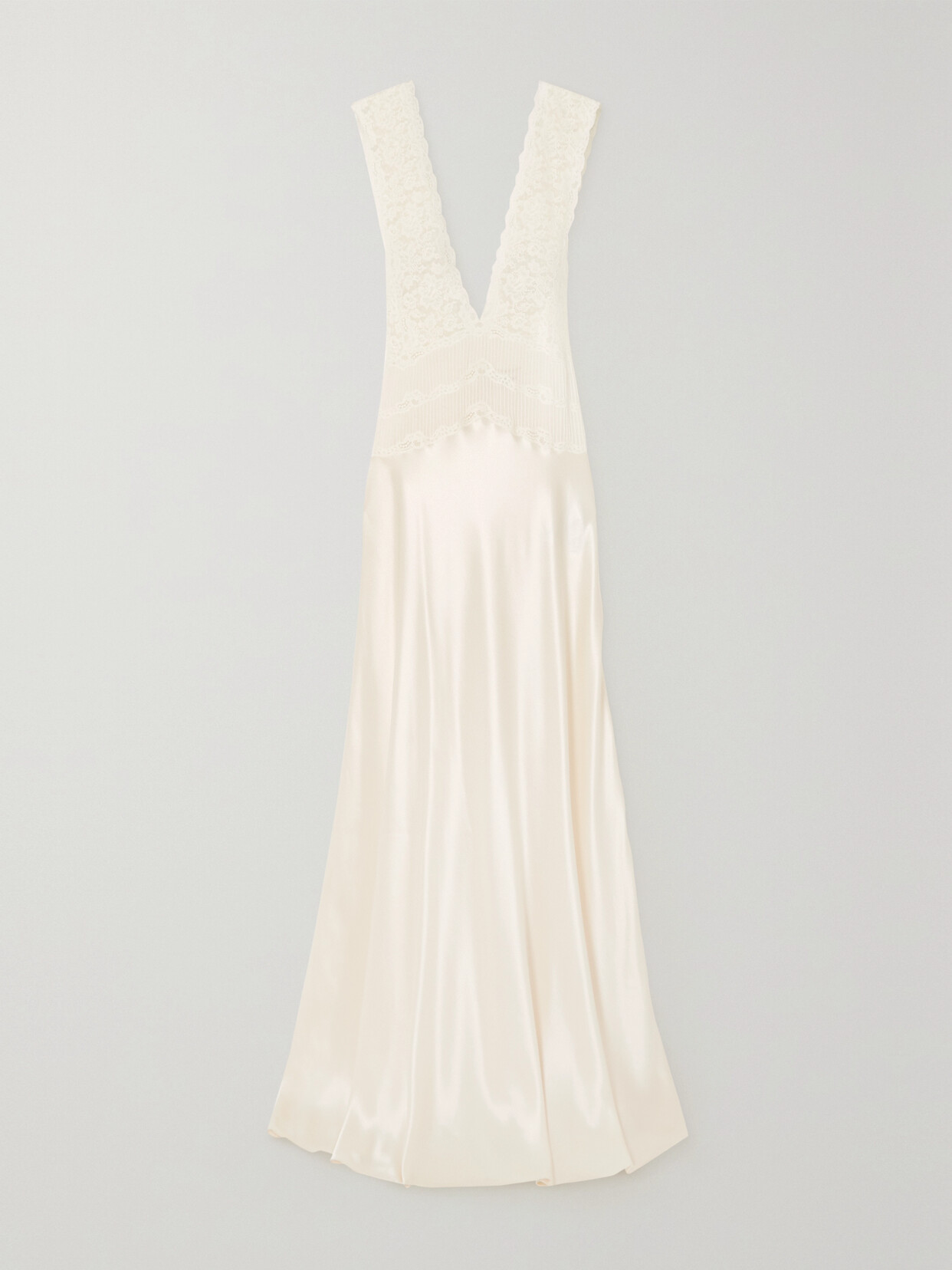 SAINT LAURENT Lace-trimmed Silk Maxi Dress - White
