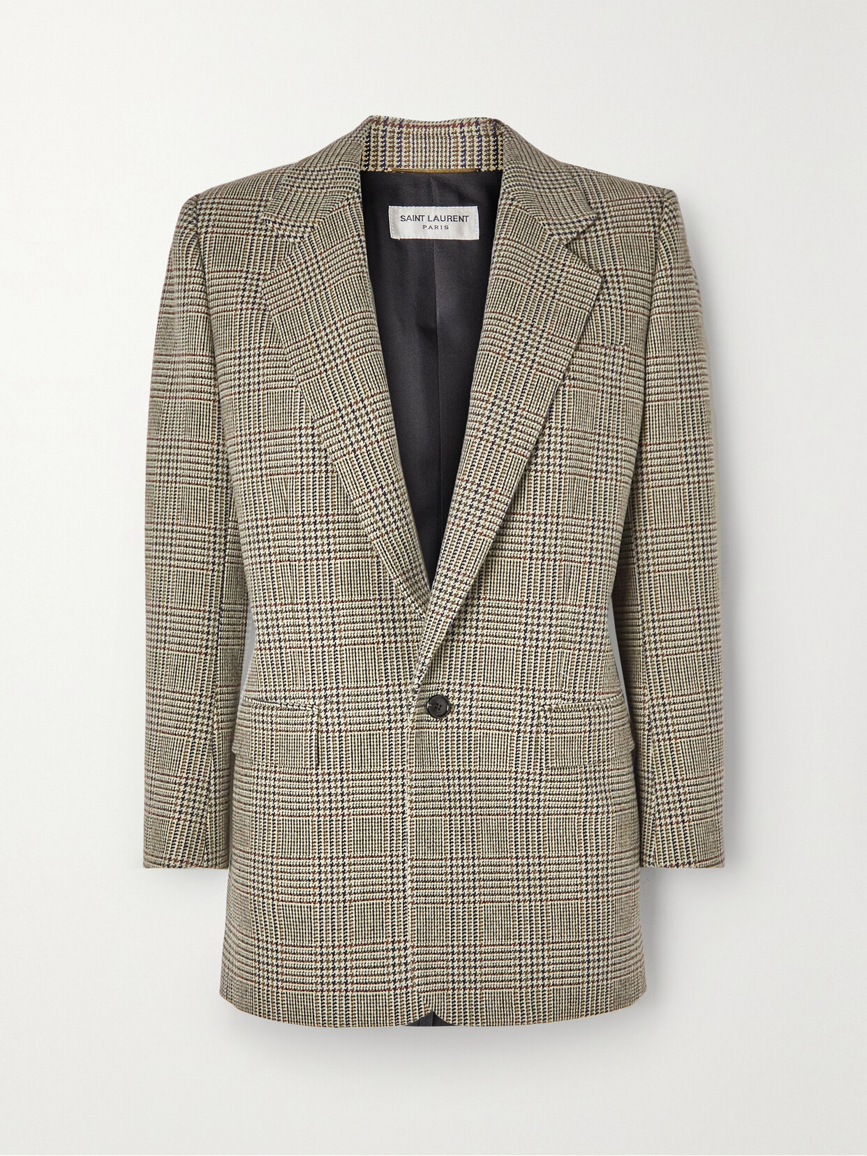 SAINT LAURENT Houndstooth Wool-blend Blazer - Silver