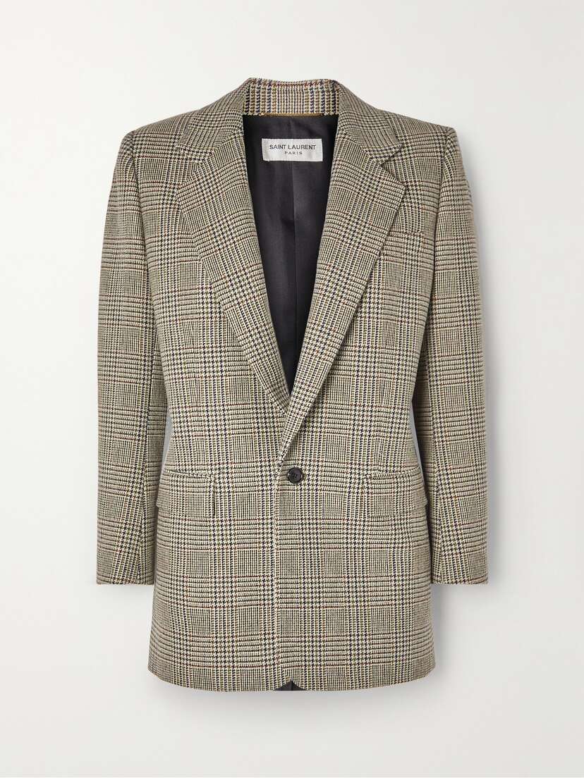 SAINT LAURENT Houndstooth Wool-blend Blazer