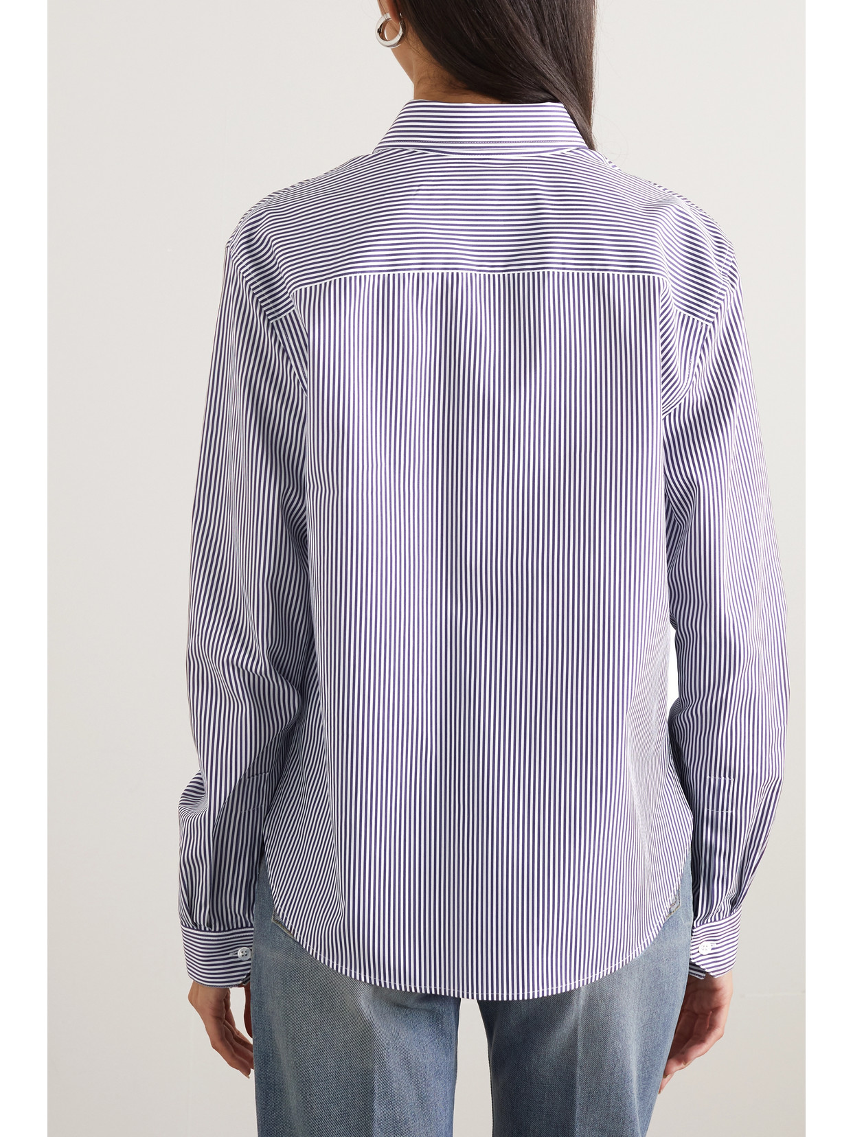 Shop Saint Laurent Striped Cotton-poplin Shirt In White