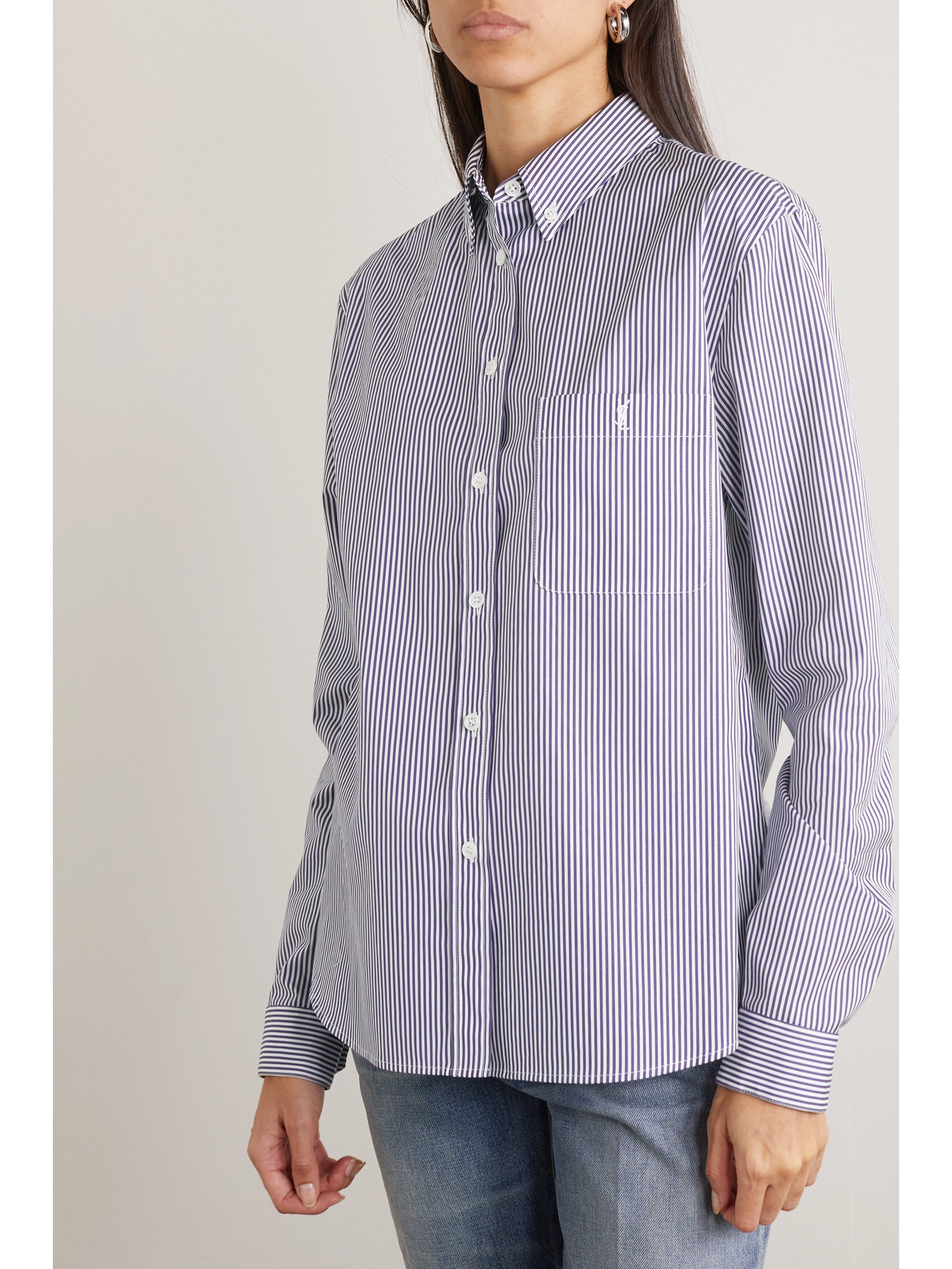 Shop Saint Laurent Striped Cotton-poplin Shirt In White