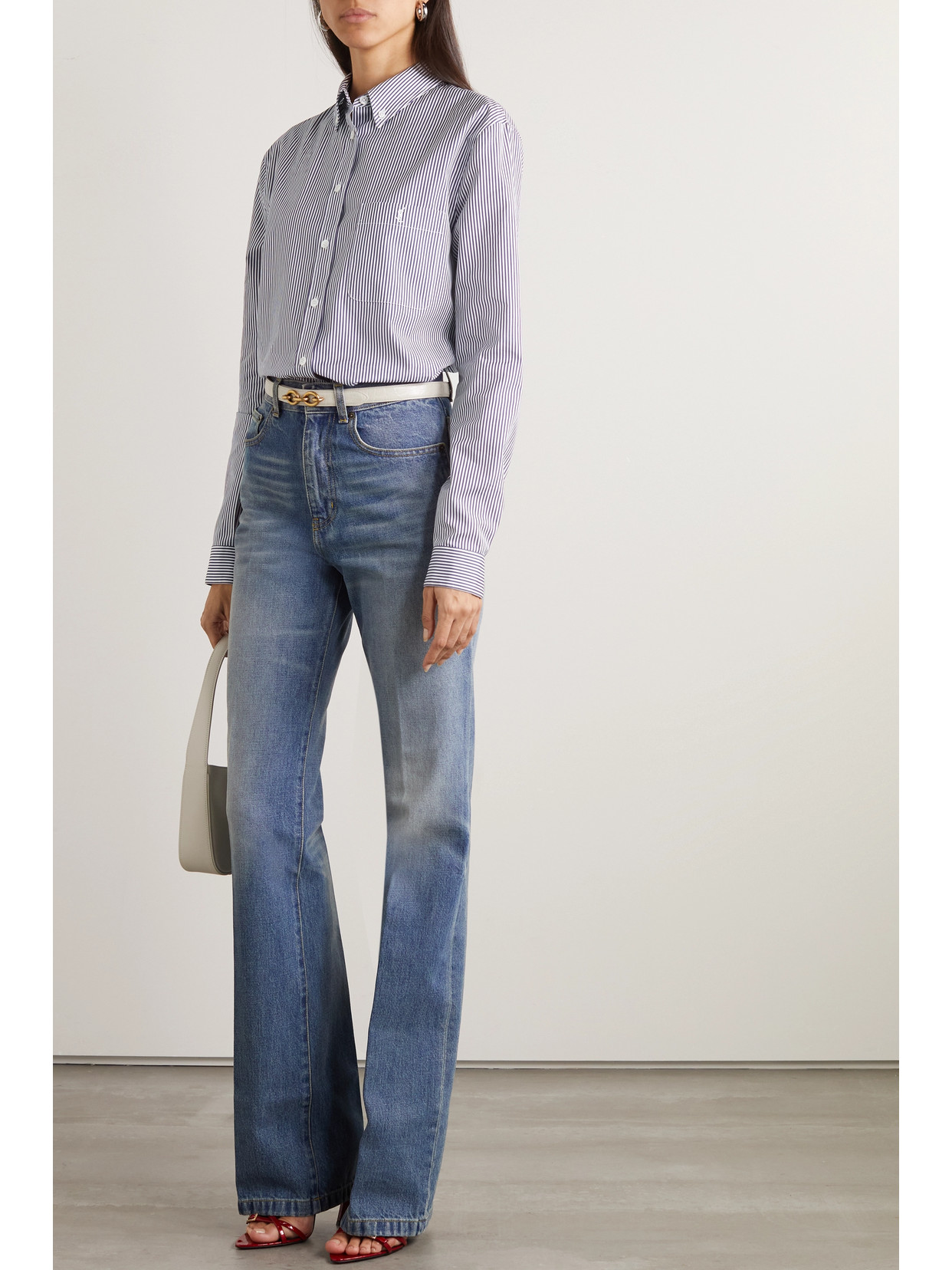 Saint Laurent Stripe Cotton Poplin Button-down Shirt In White