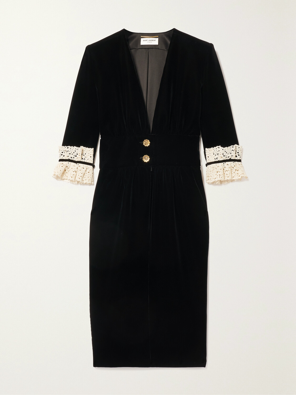 SAINT LAURENT Lace-trimmed Velvet Dress - Black