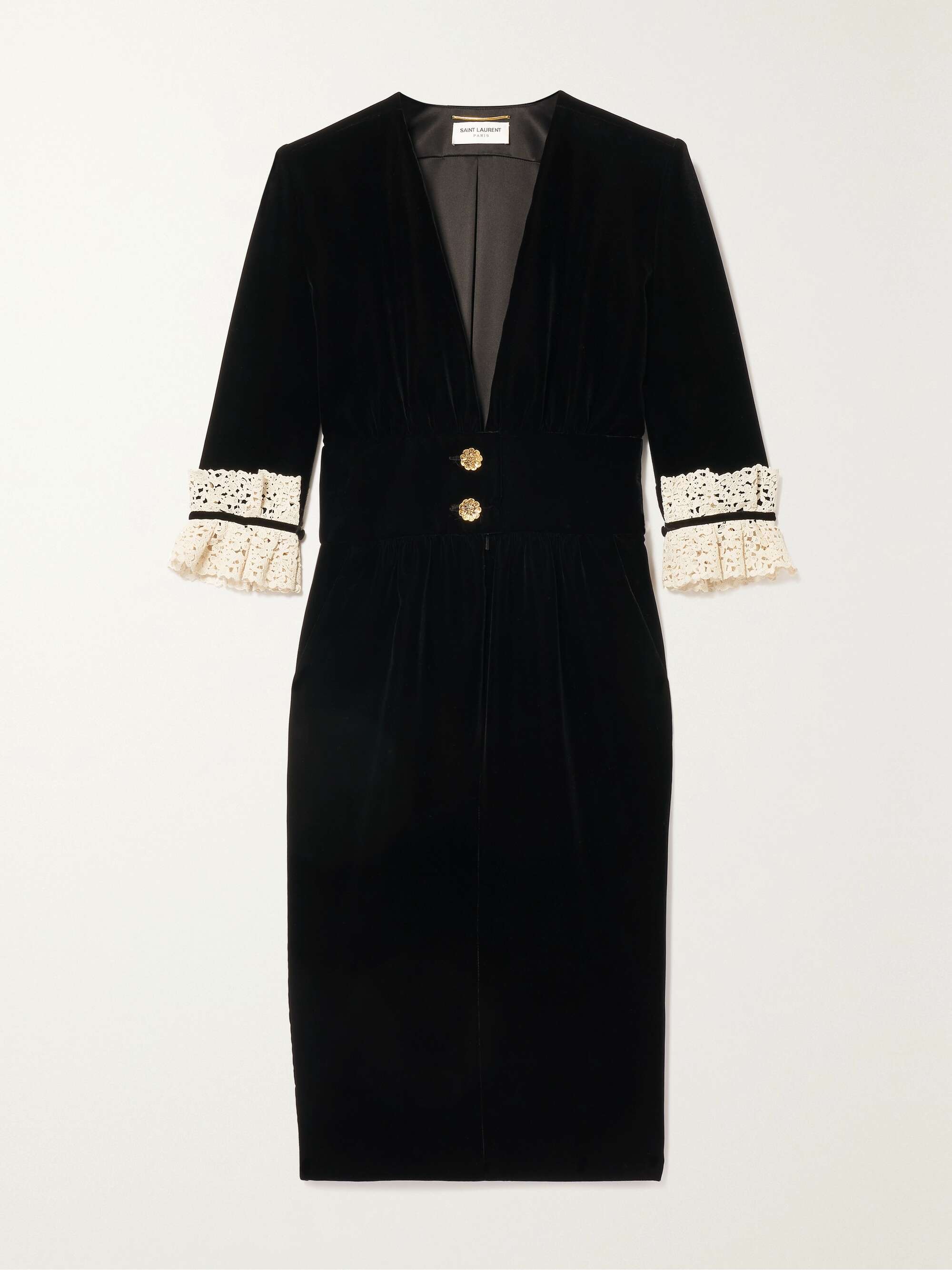 SAINT LAURENT Lace-trimmed velvet dress