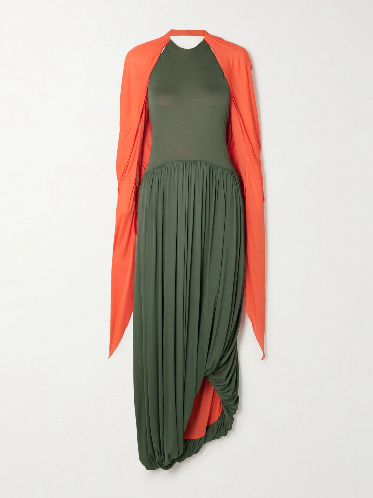 Shop Loewe Open-back Draped Crepe Maxi Dress In Green