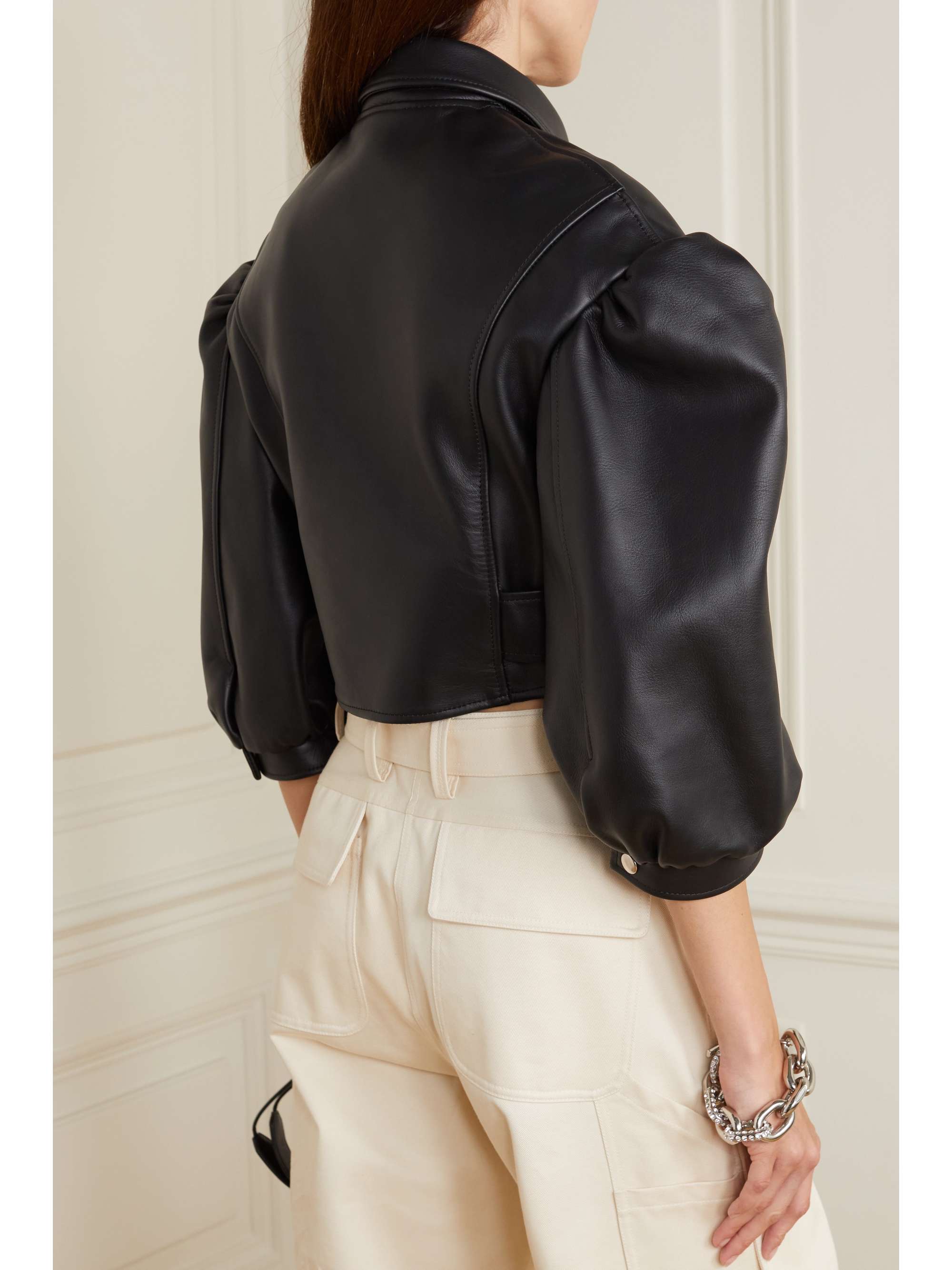 SIMONE ROCHA Cropped ruffled leather biker jacket