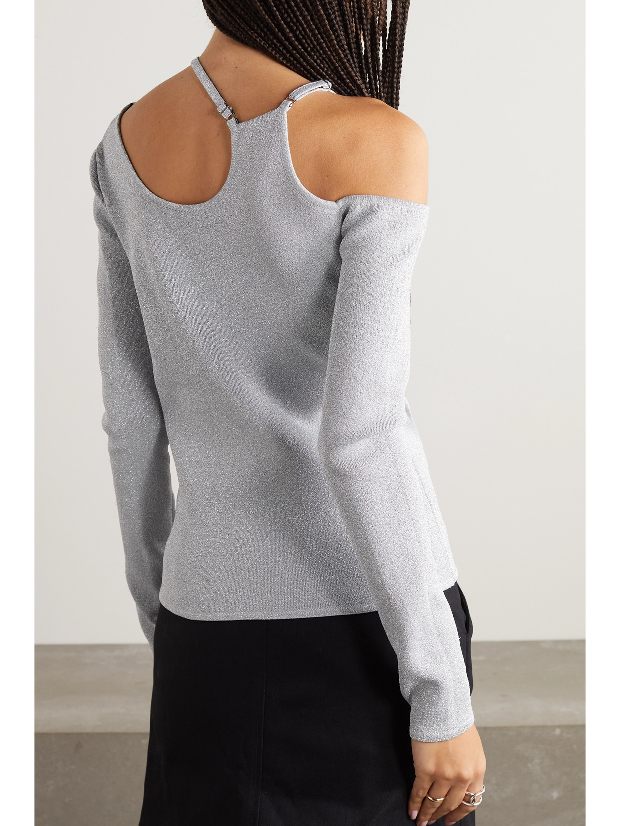Jw Anderson Cutout Metallic Knitted Top In Silver