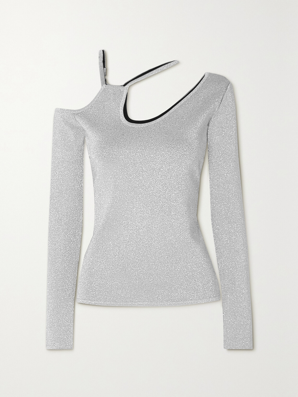 Jw Anderson Cutout Metallic Knitted Top In Silver