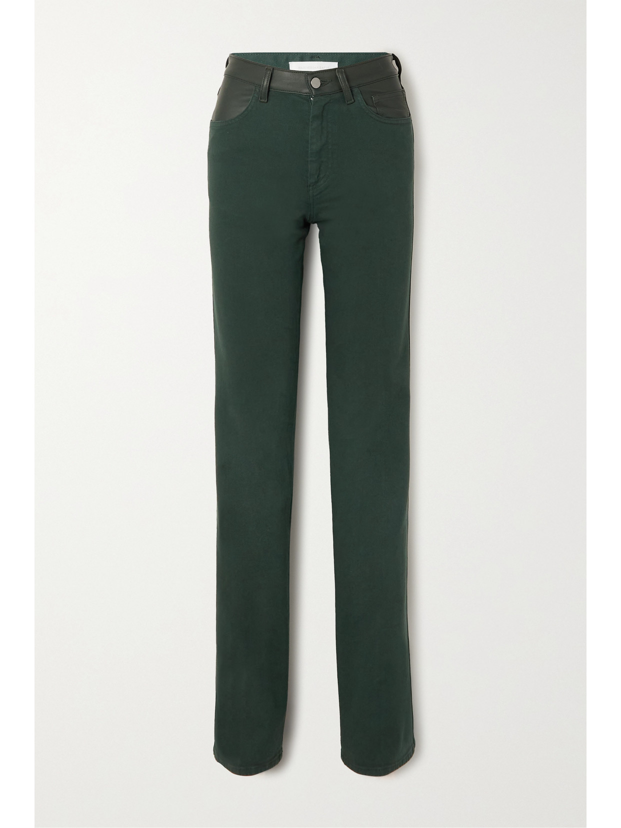 MAXIMILIAN - Leather-trimmed High-rise Straight-leg Jeans - Green