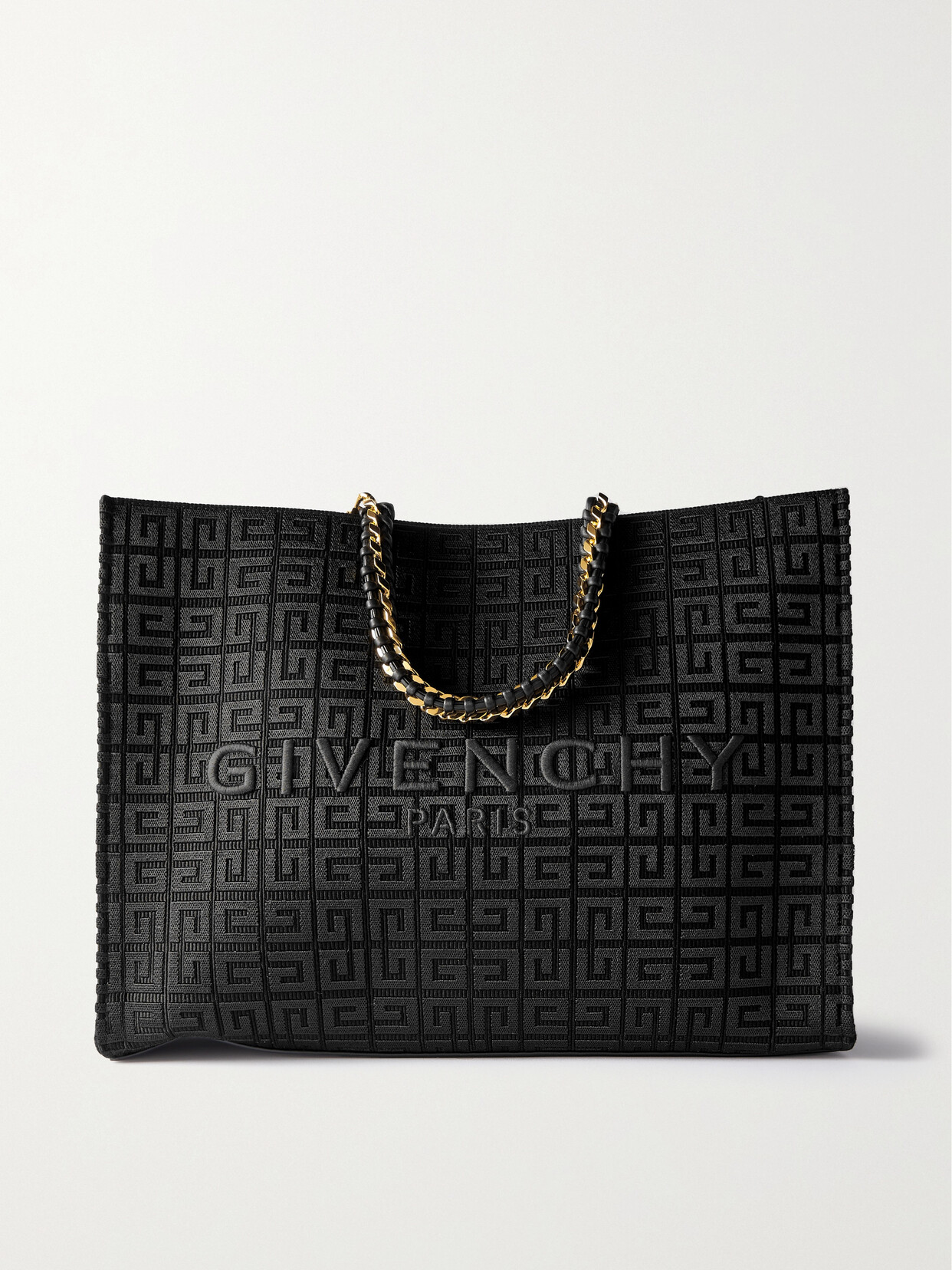 Givenchy - G-tote Medium Leather-trimmed Chain-embellished Canvas-jacquard Tote - Black