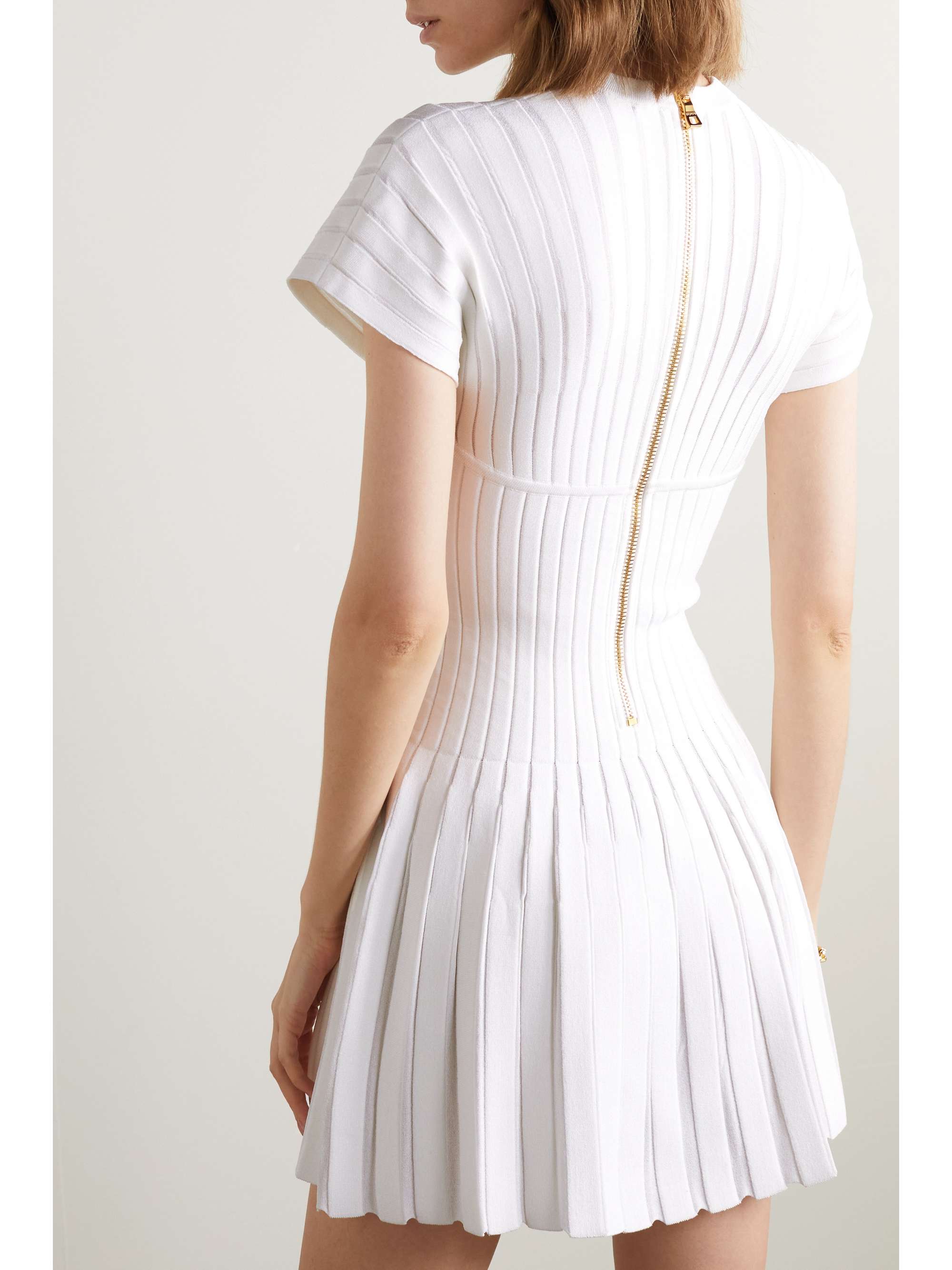 BALMAIN Pleated knitted mini dress