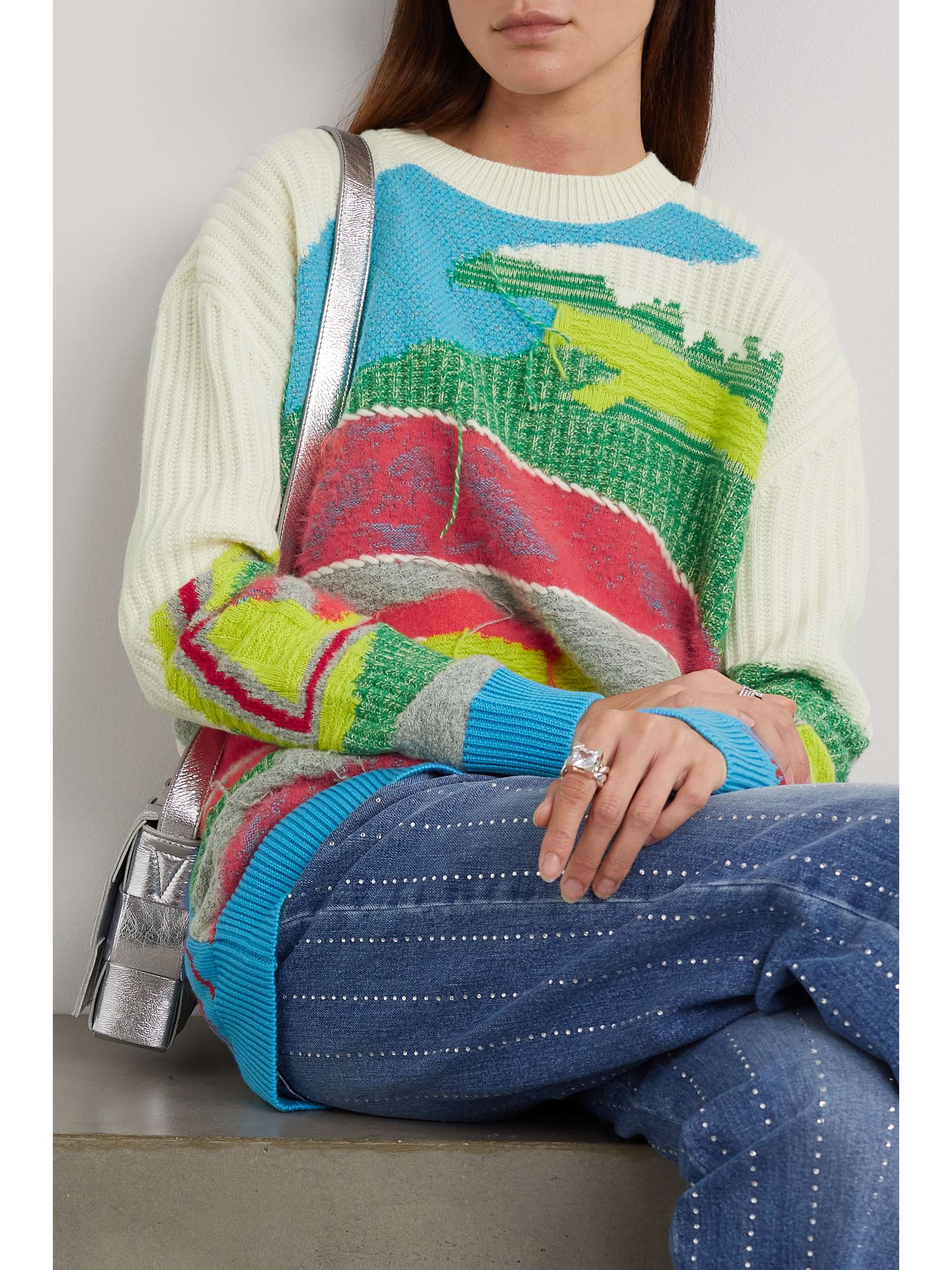 STELLA MCCARTNEY Fringed intarsia wool-blend sweater