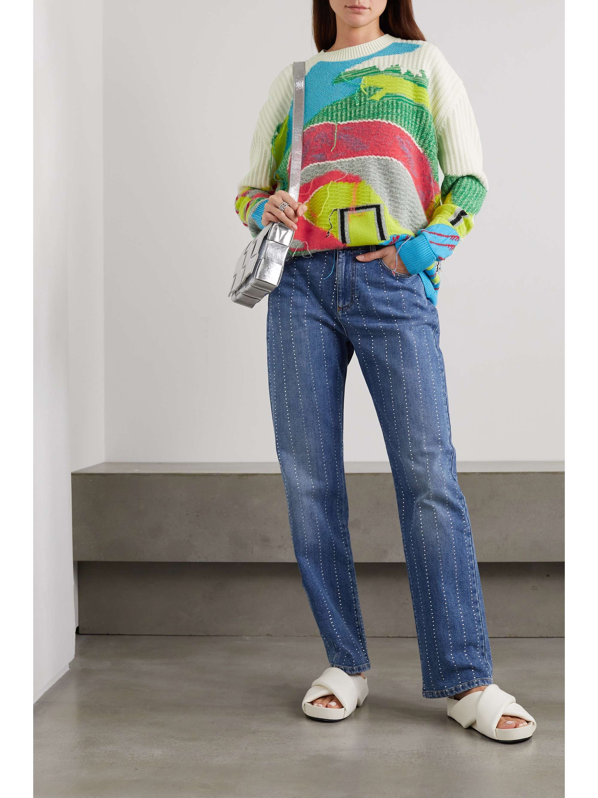 STELLA MCCARTNEY Fringed intarsia wool-blend sweater