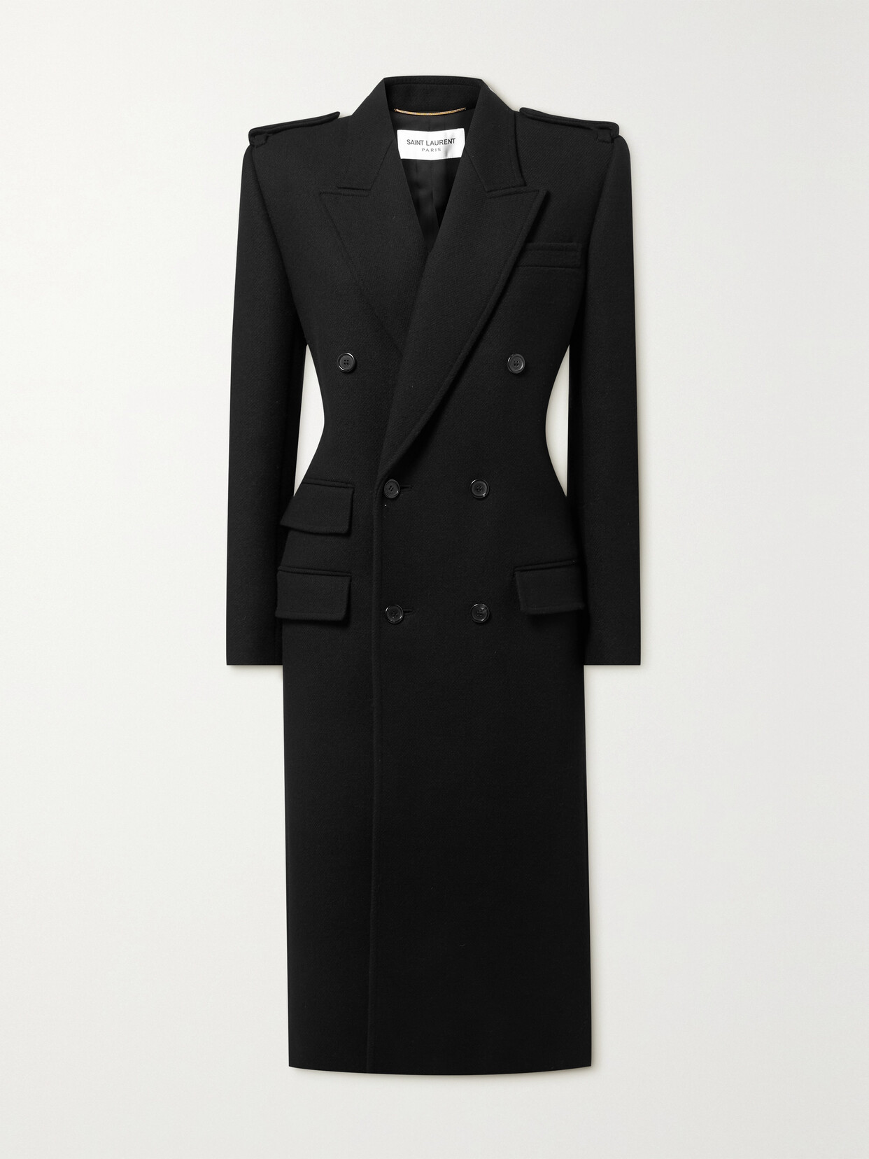 SAINT LAURENT Double-breasted Wool-blend Coat - Black