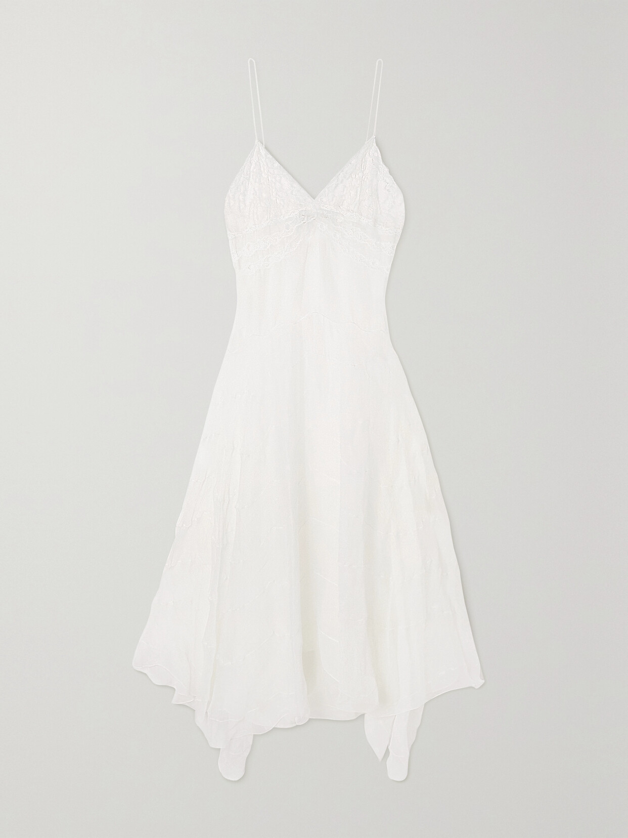 SAINT LAURENT - Lace-trimmed Silk-tulle Midi Dress - White