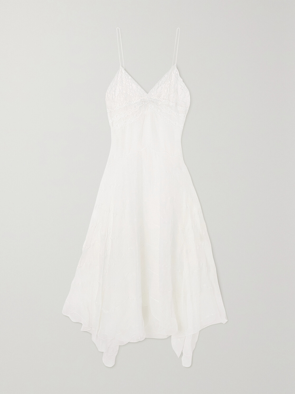 Saint Laurent Lace-trimmed Silk-tulle Midi Dress In White