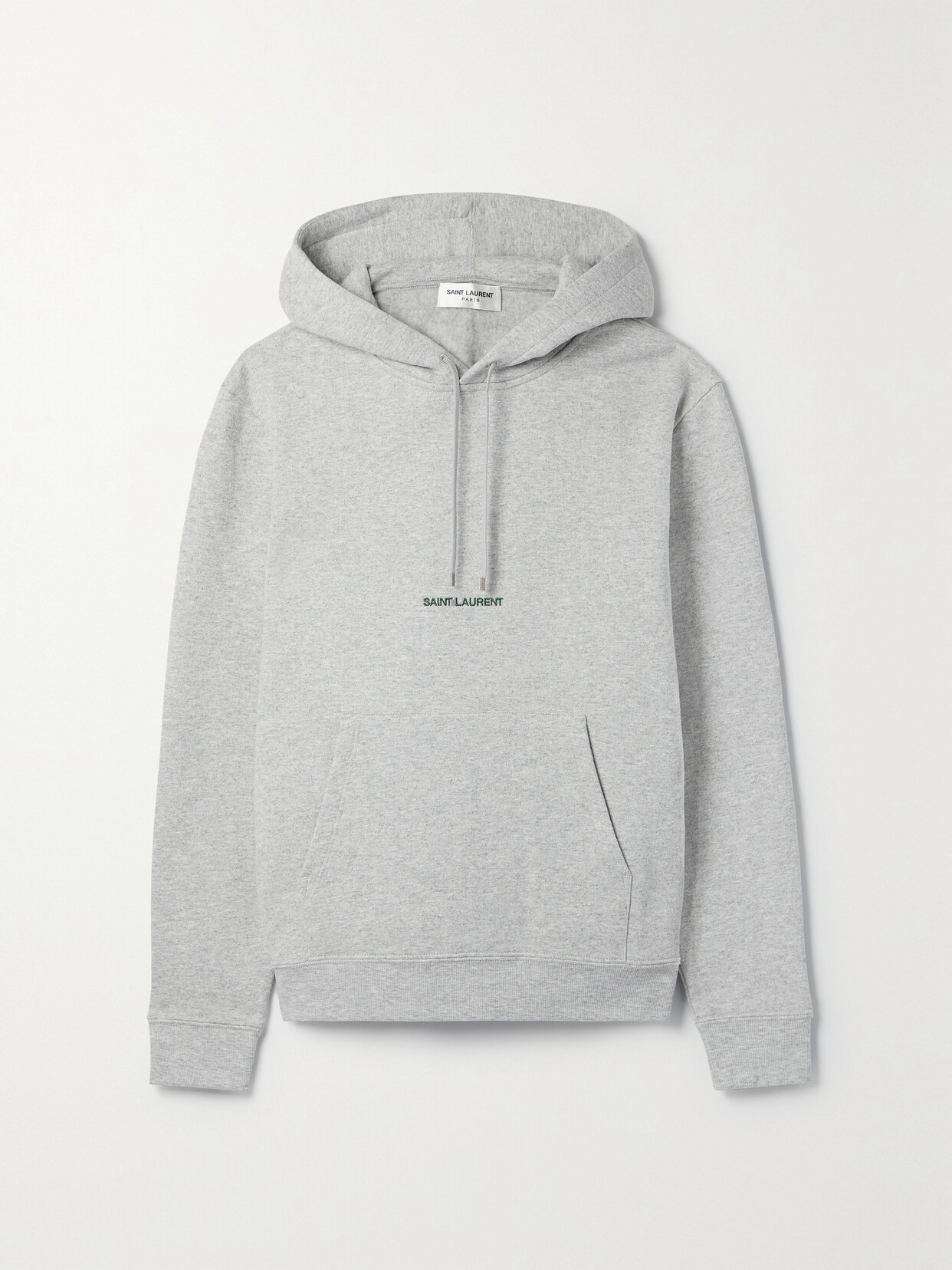 SAINT LAURENT Embroidered Cotton-blend Jersey Hoodie - Gray