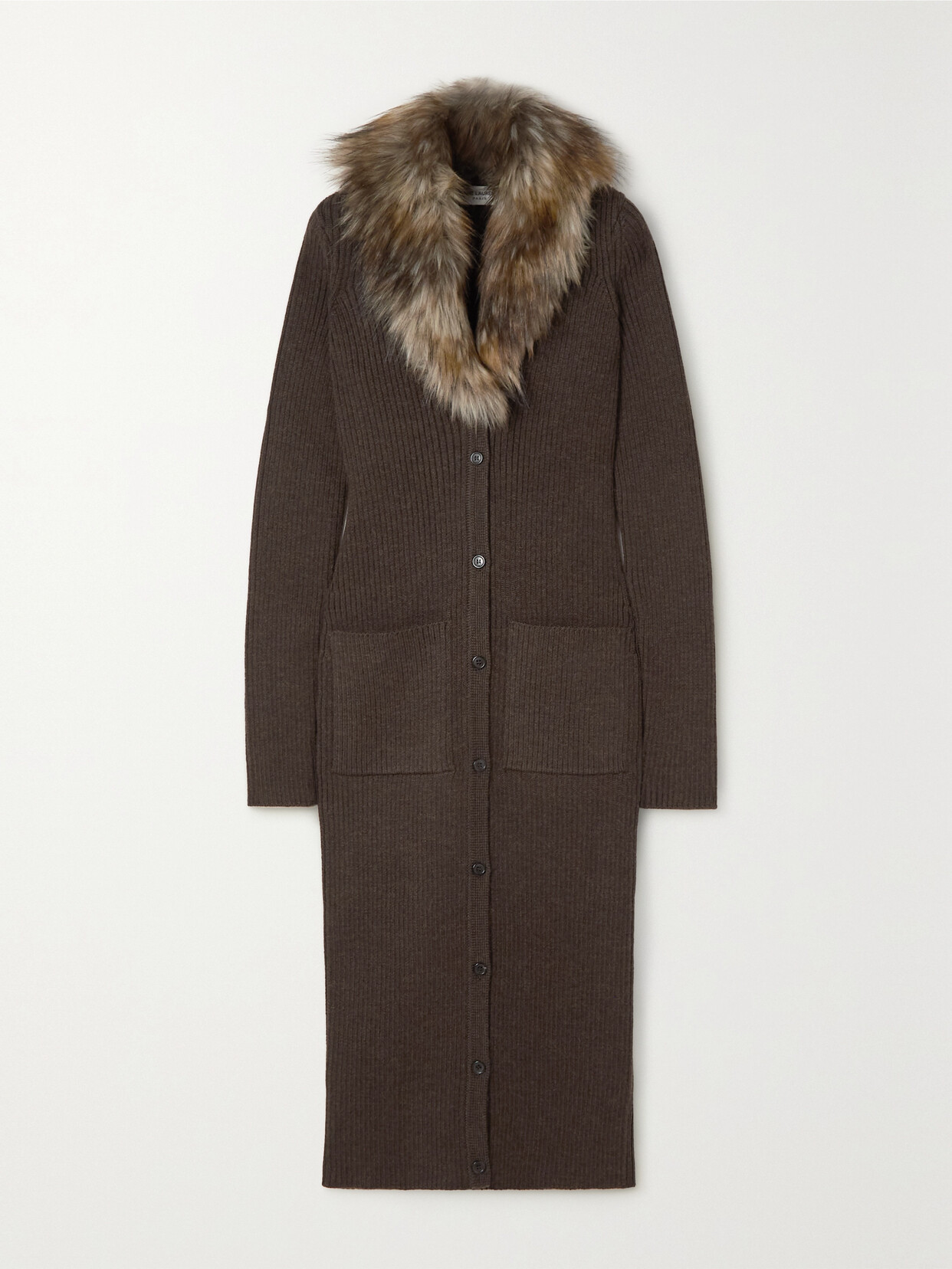 Saint Laurent Faux-fur And Wool Knitted Cardigan Dress In Brown