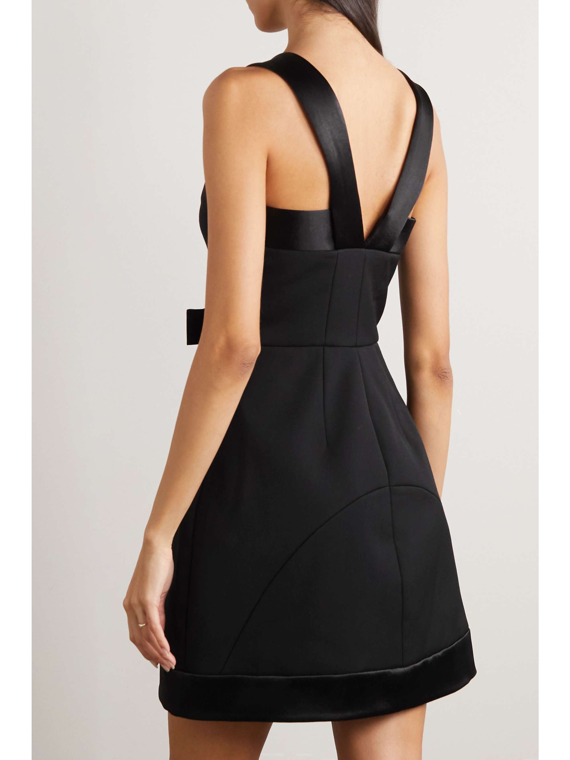 JIL SANDER Bow-detailed cutout satin-trimmed wool mini dress