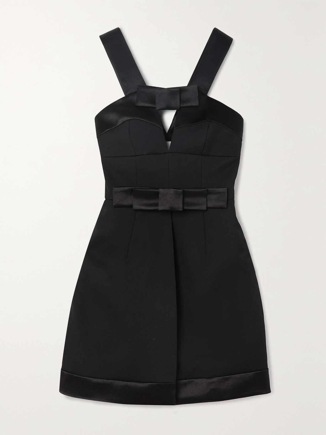 Jil Sander Bow-detailed Cutout Satin-trimmed Wool Mini Dress In Black