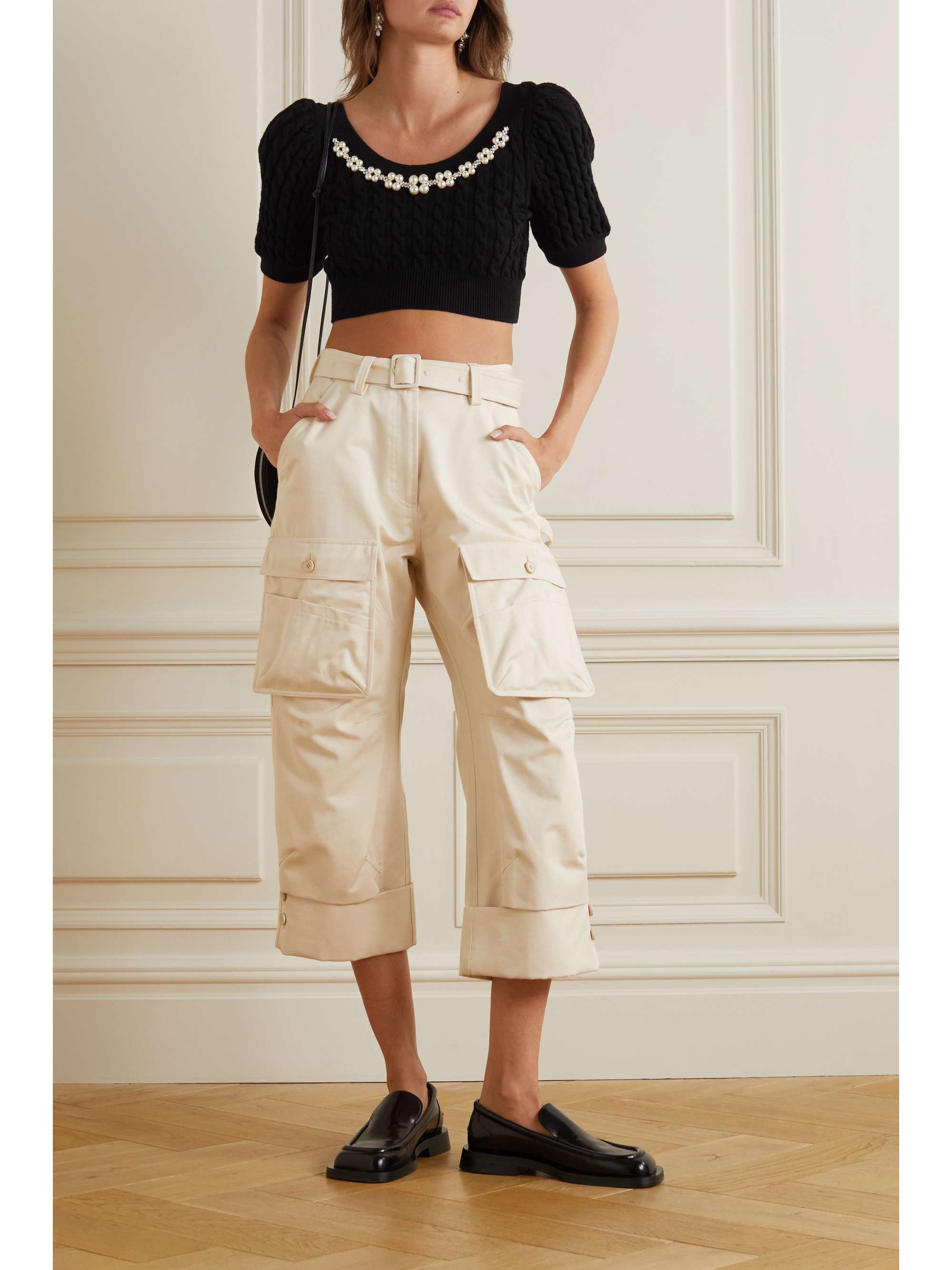 SIMONE ROCHA Cropped faux pearlembellished cableknit top NETAPORTER