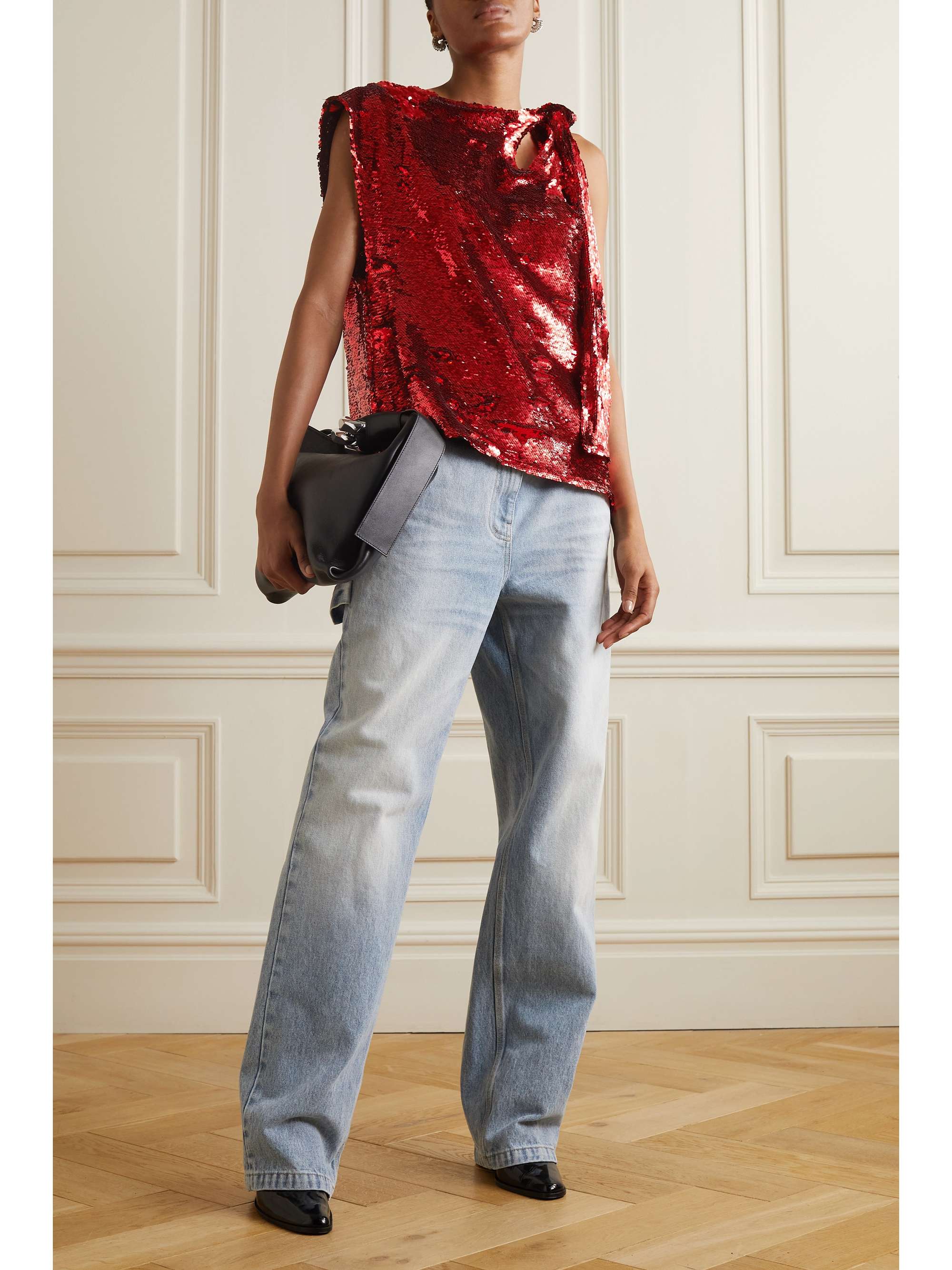 JW ANDERSON Tie-detailed sequined satin top | NET-A-PORTER