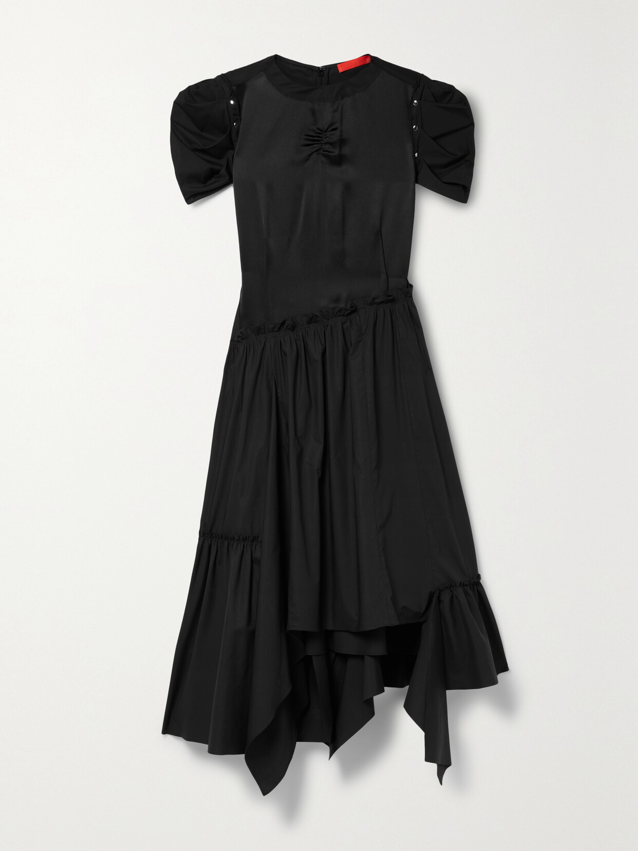 Commission - Canyon Asymmetric Paneled Silk-satin And Cotton-blend Poplin Dress - Black 22 Awaiting product image
