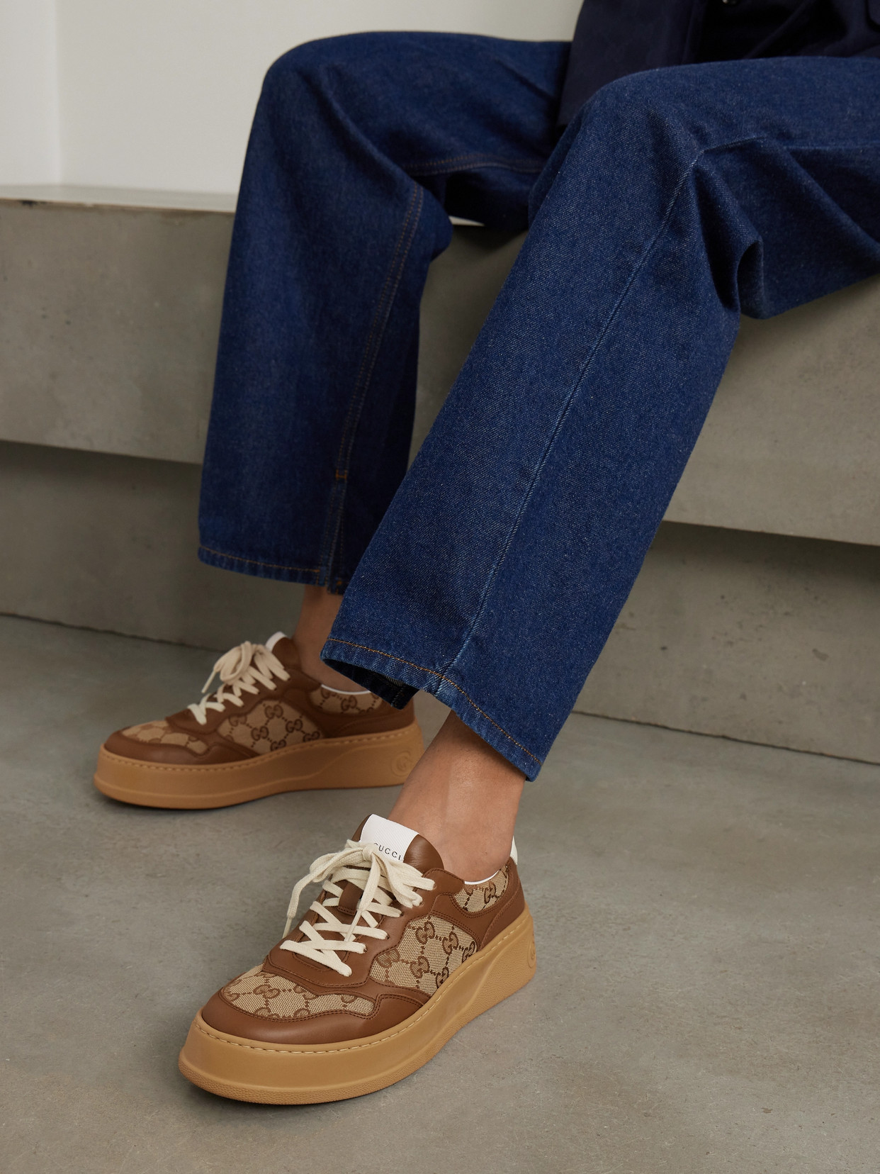 GG Leather And Canvas Sneakers