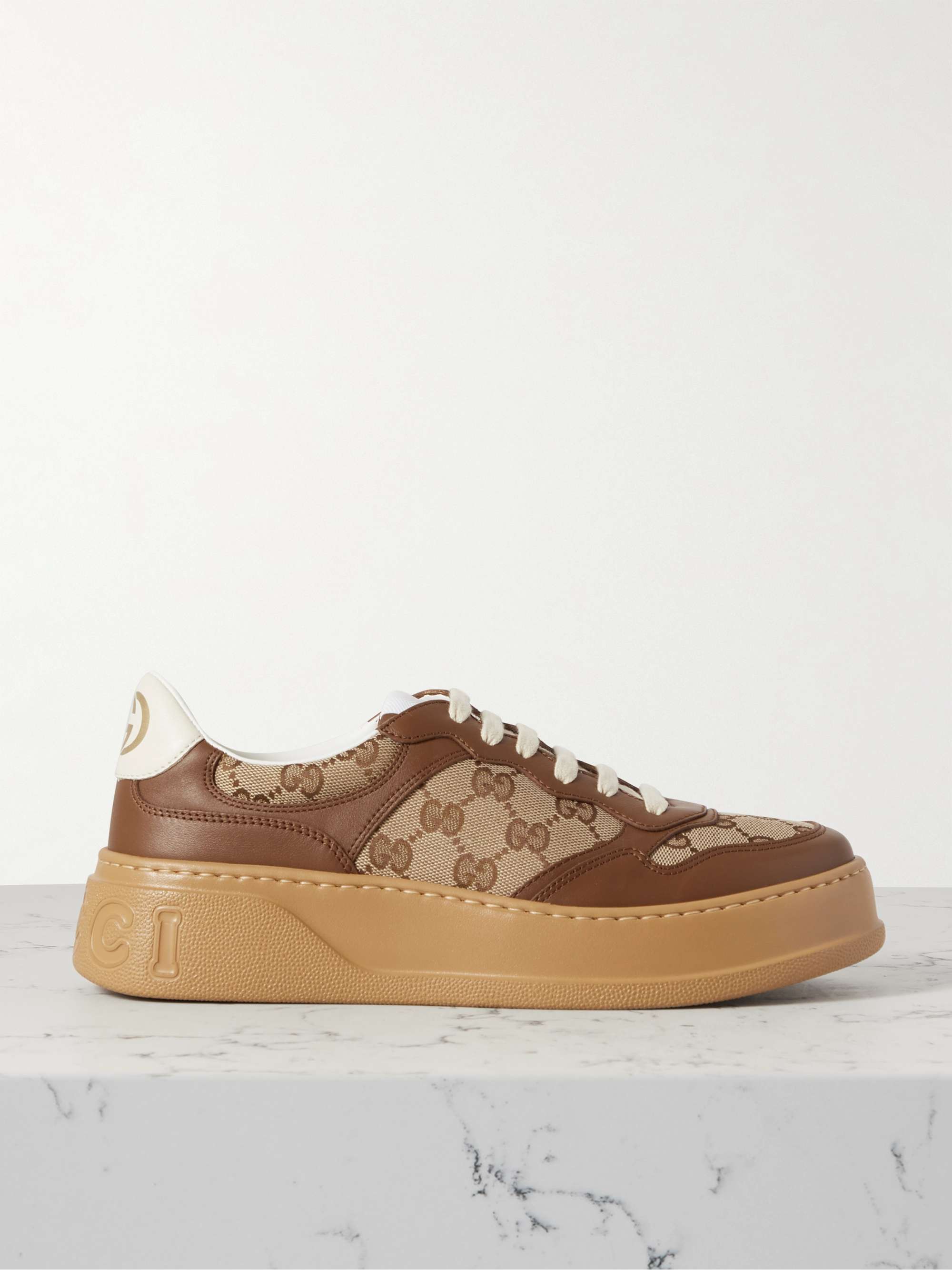 GUCCI GG leather and canvas sneakers | NET-A-PORTER