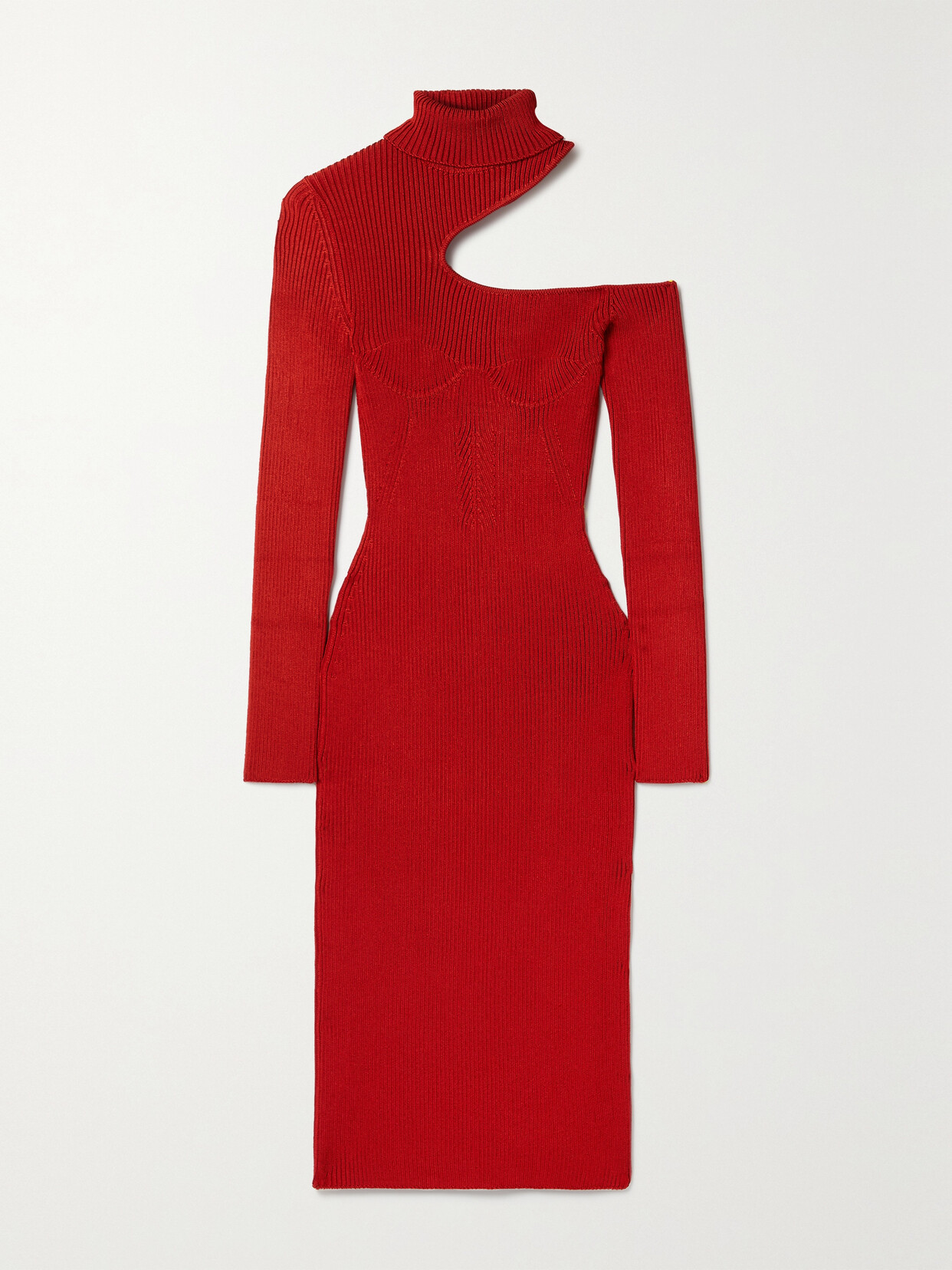 TOM FORD CUTOUT RIBBED-KNIT TURTLENECK MIDI DRESS