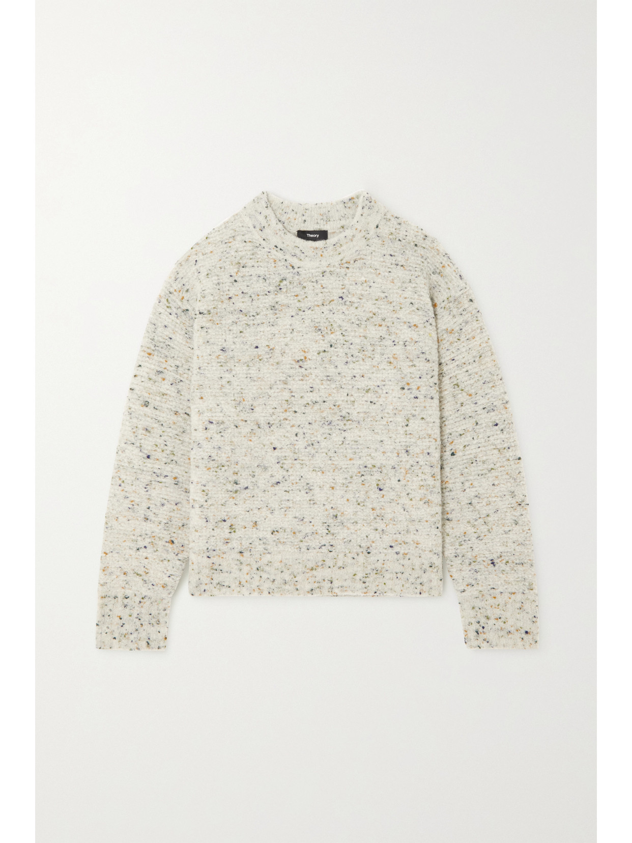 Theory Boxy Mock-neck Speckled Knit Top In Green