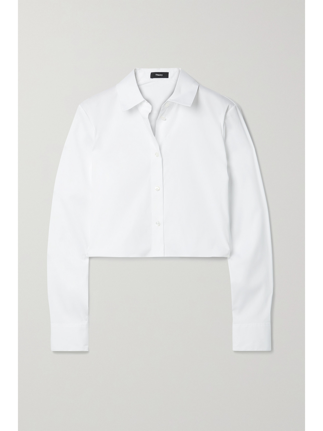 Theory Cropped Classic Button Down Shirt In White