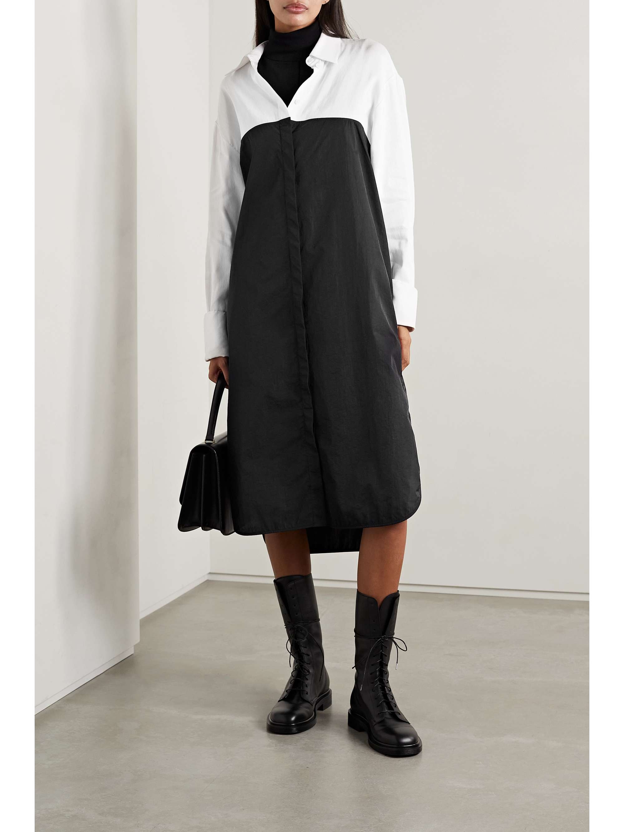 THE ROW Sonata two-tone paneled shell and voile shirt dress