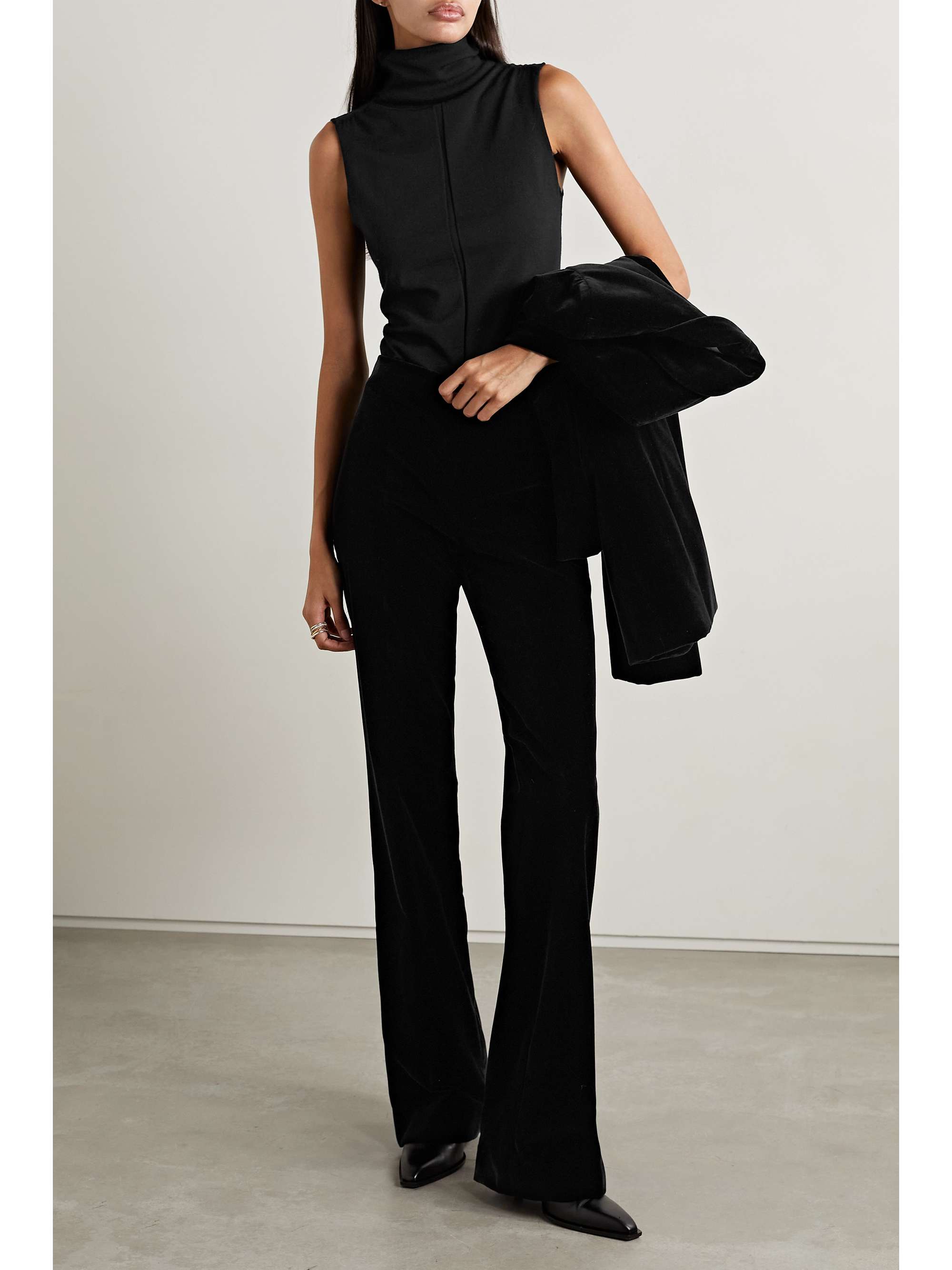 THE ROW Padma cotton and silk-blend velvet straight-leg pants