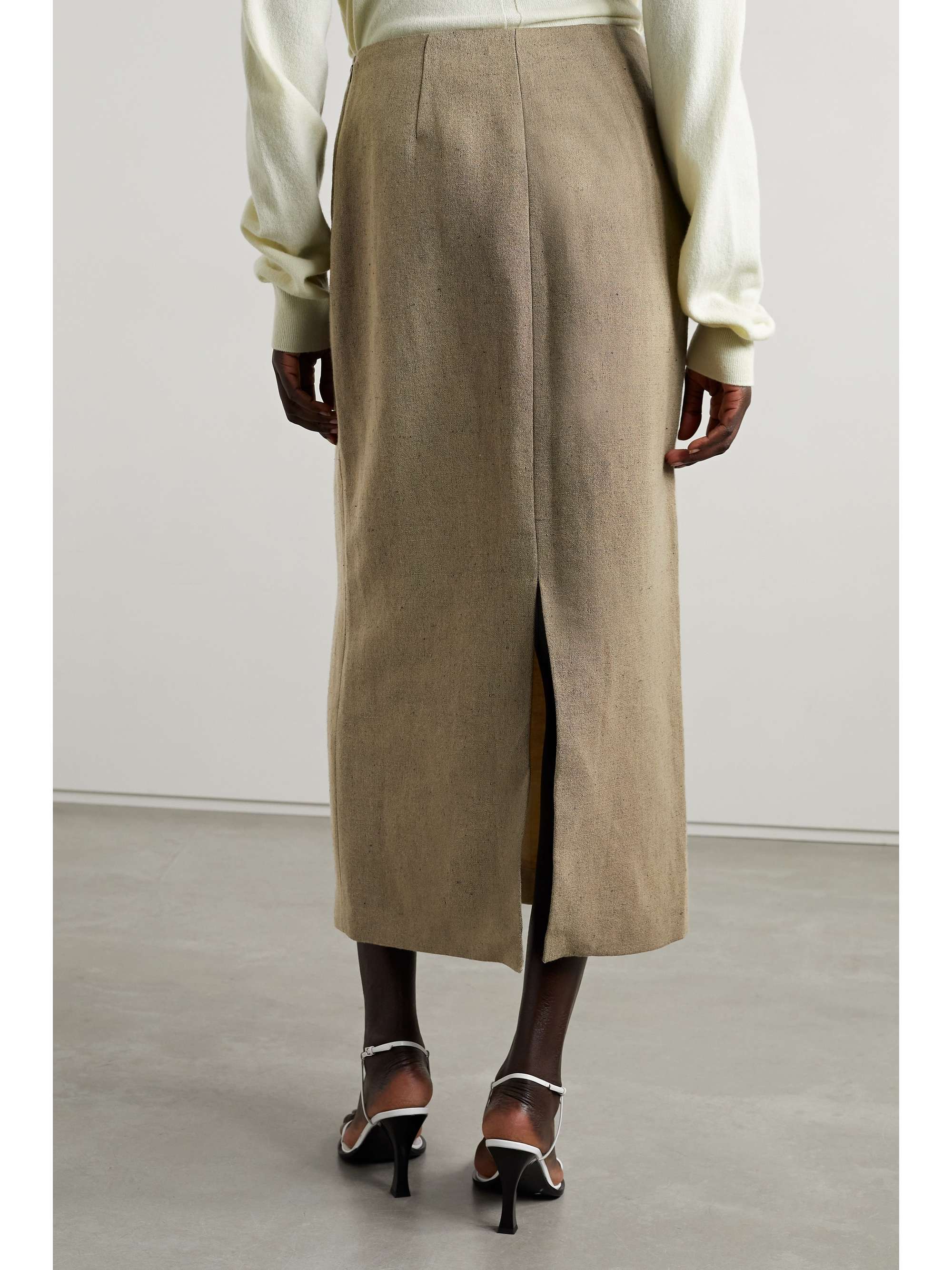 THE ROW Alma linen and cashmere-blend midi skirt