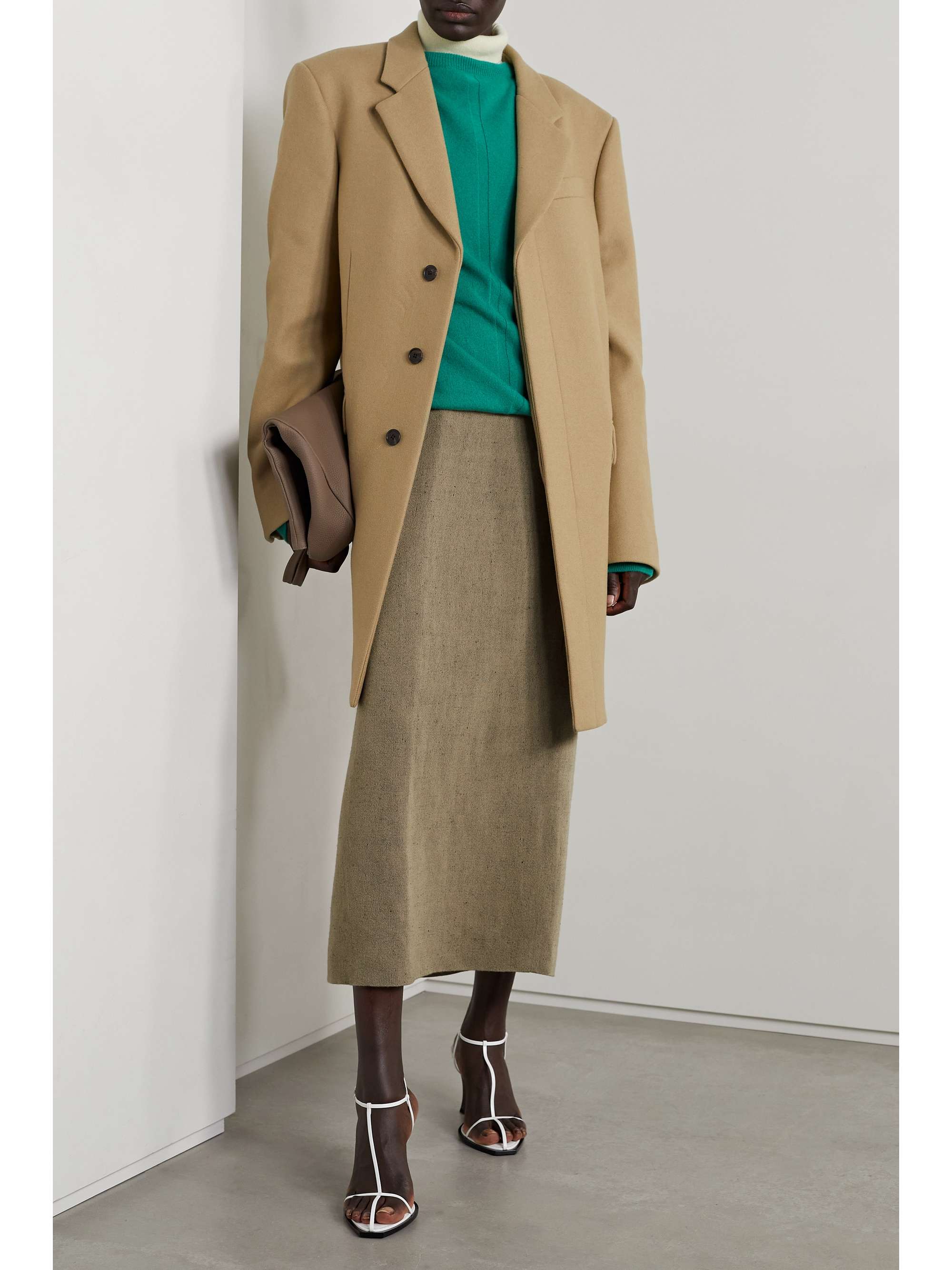 THE ROW Alma linen and cashmere-blend midi skirt